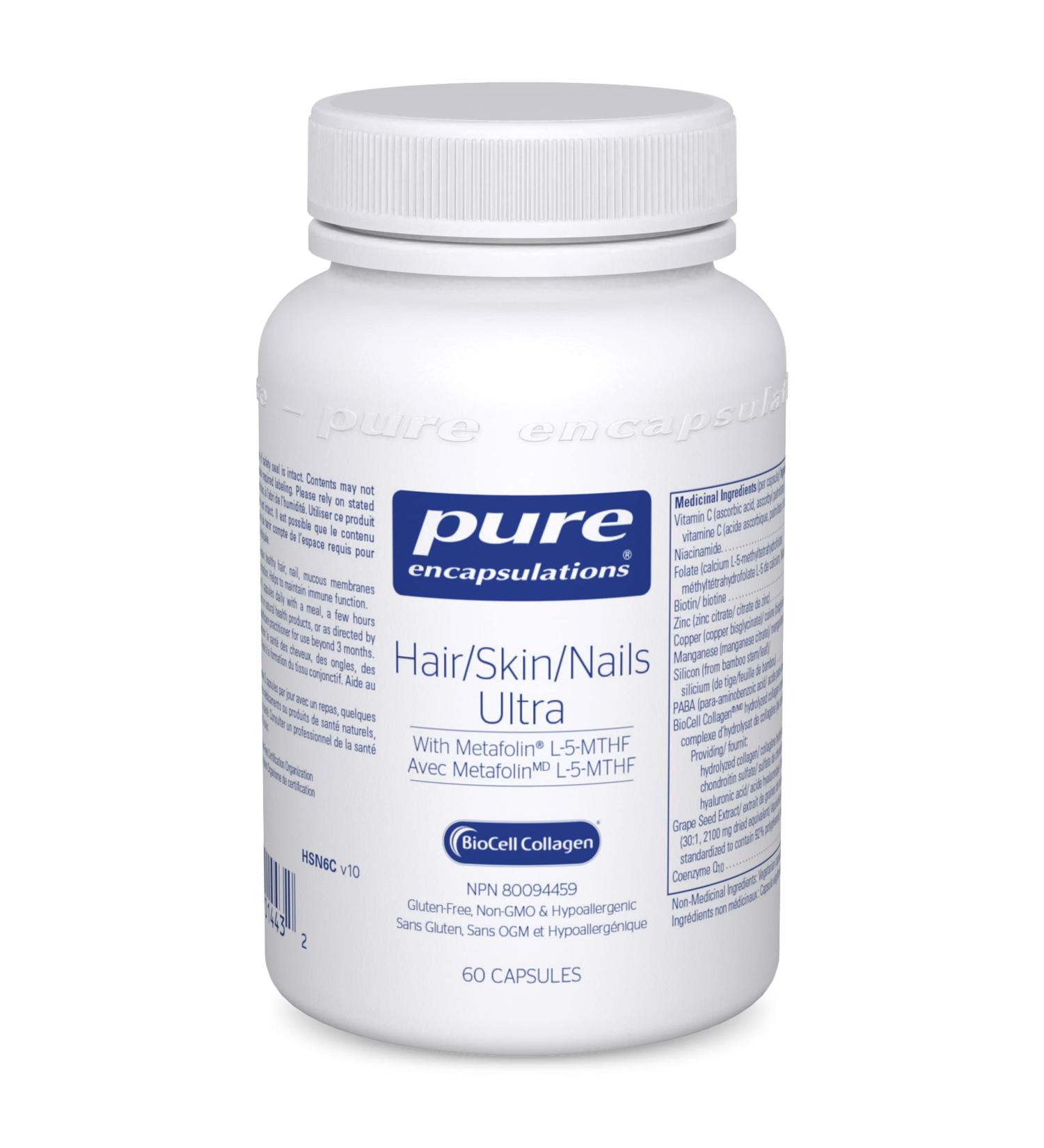 Pure Encapsulations Hair/Skin/Nails Ultra - Supplement for Collagen Antioxidants Skin Hydration Hair & Nails* - With Biotin Vitamin C & More - 60 Capsules - Buy Online on GoSupps.com