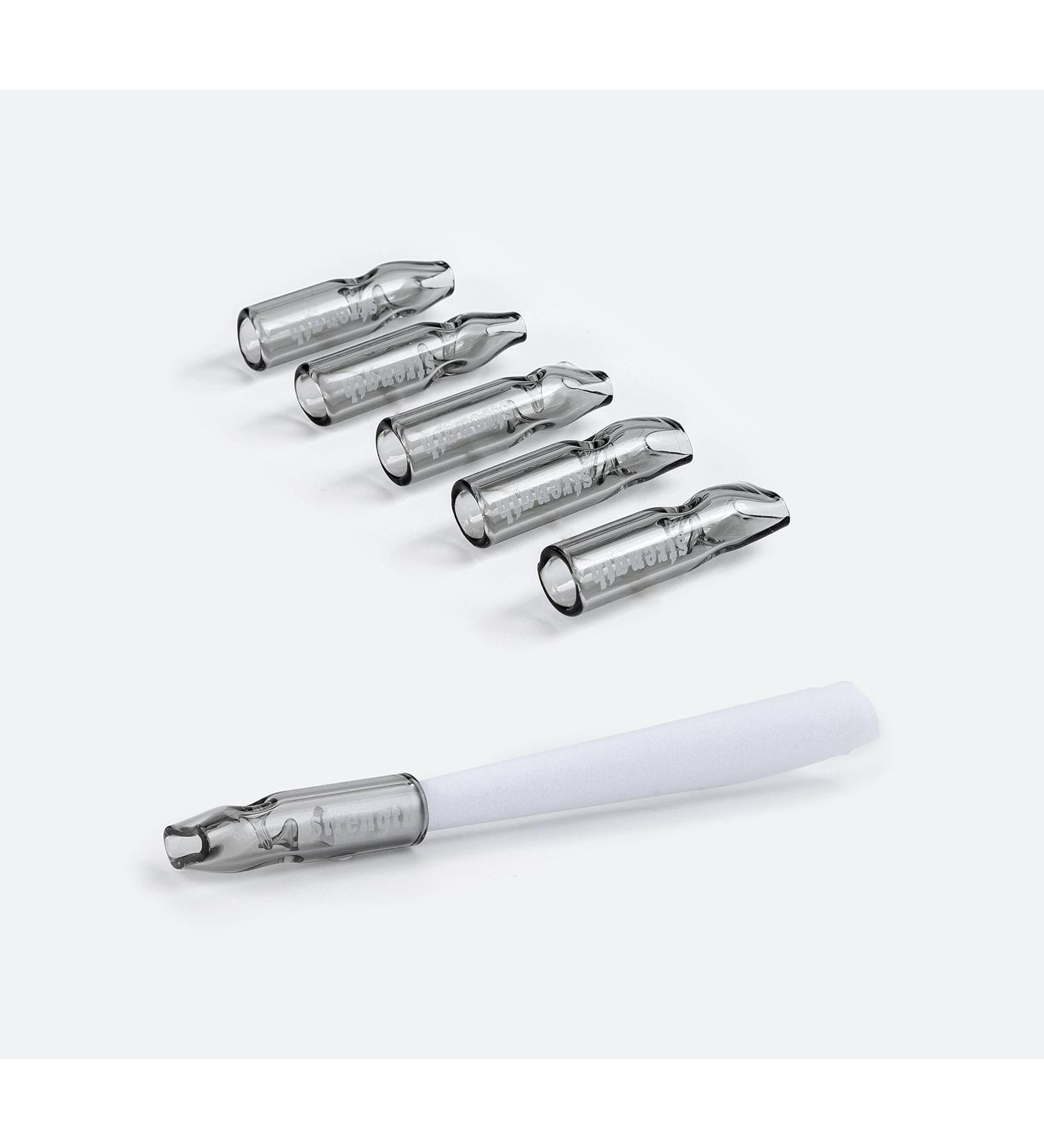 5Pcs Medium Glass Filter Tips w/ Cleaning Brush - Reusable Rolling Tips - Frosted Black - 10x35mm - Buy Online on GoSupps.com