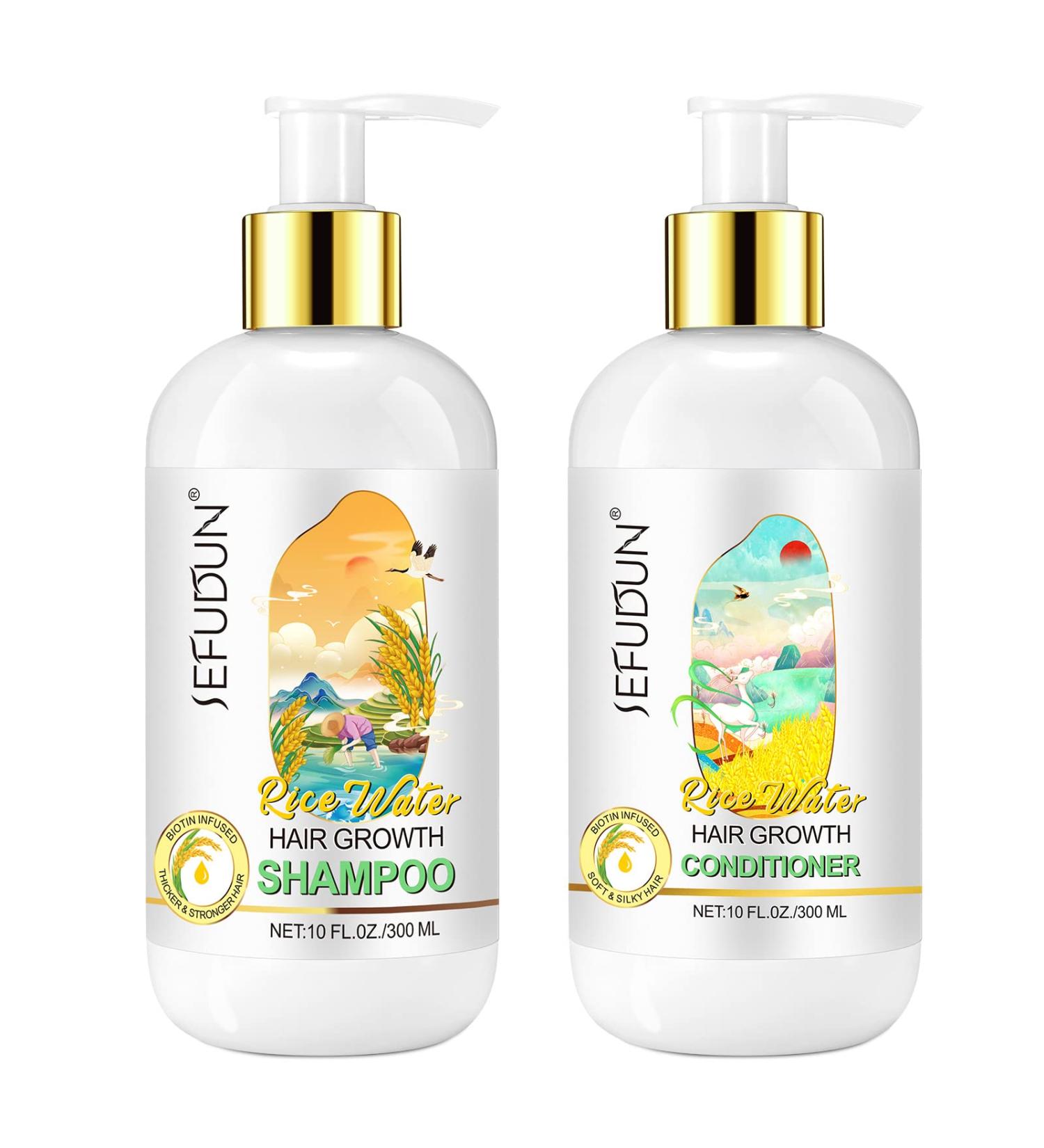 Rice Water Hair Growth Shampoo & Conditioner Set for Women - With Rosemary, Biotin & Caffeine - Ideal for Thinning Hair & Loss - Buy Online on GoSupps.com