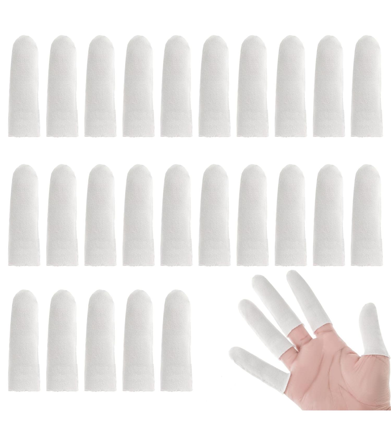 100PCS White Cotton Finger Cots - Breathable Finger Protectors for Wound Care Gardening & Fitness | Elastic Fingertip Gloves - Buy Online on GoSupps.com