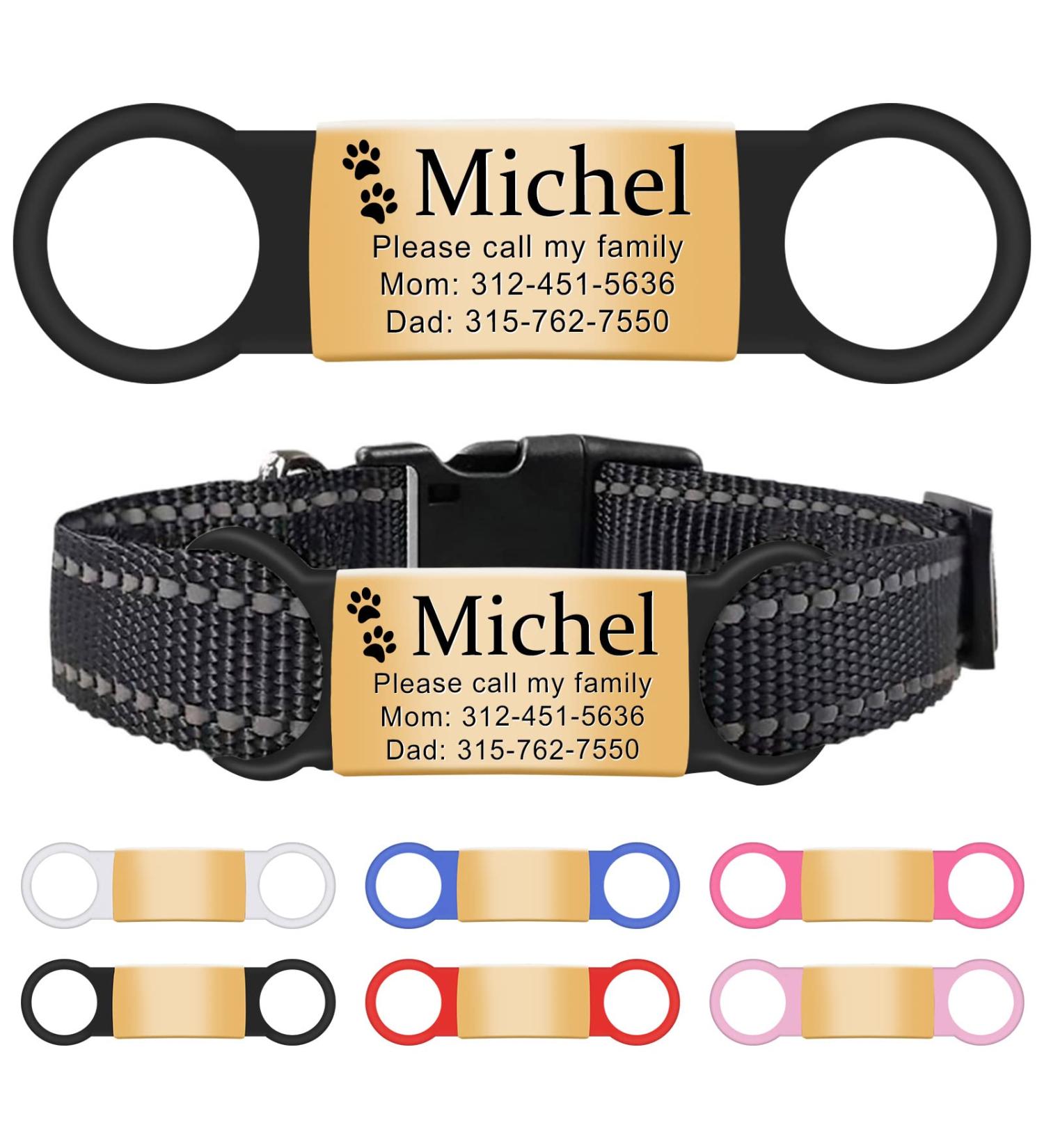 Custom Stainless Steel Slide-On Pet ID Tag - Personalized Engraved Dog Tag for Small Dogs (Black) - Buy Online on GoSupps.com