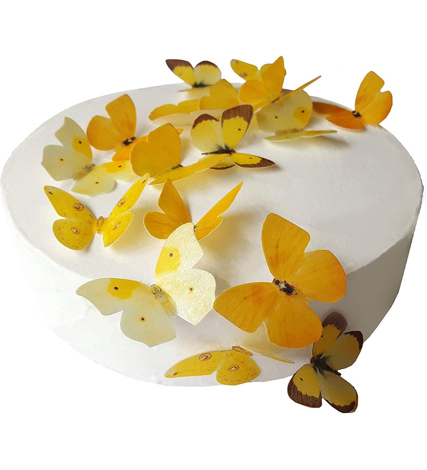 24 x pre -cut beautiful yellow butterflies edible rice paper/Oblate paper cake decoration decoration for cupcake cake dessert for birthday party wedding baby party (m)