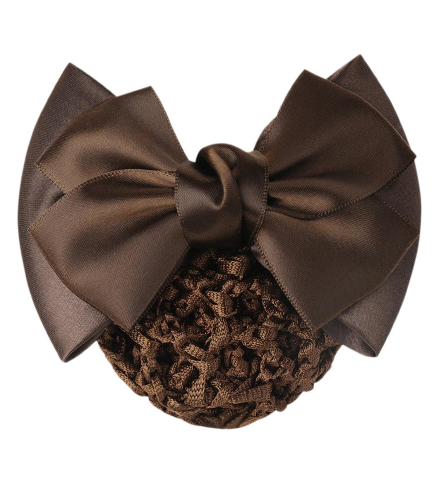 Gloryhonor Women Pro Bow Barrette Hair Clip Cover Bowknot Bun Snood Hairnet Hair Accessory - Coffee