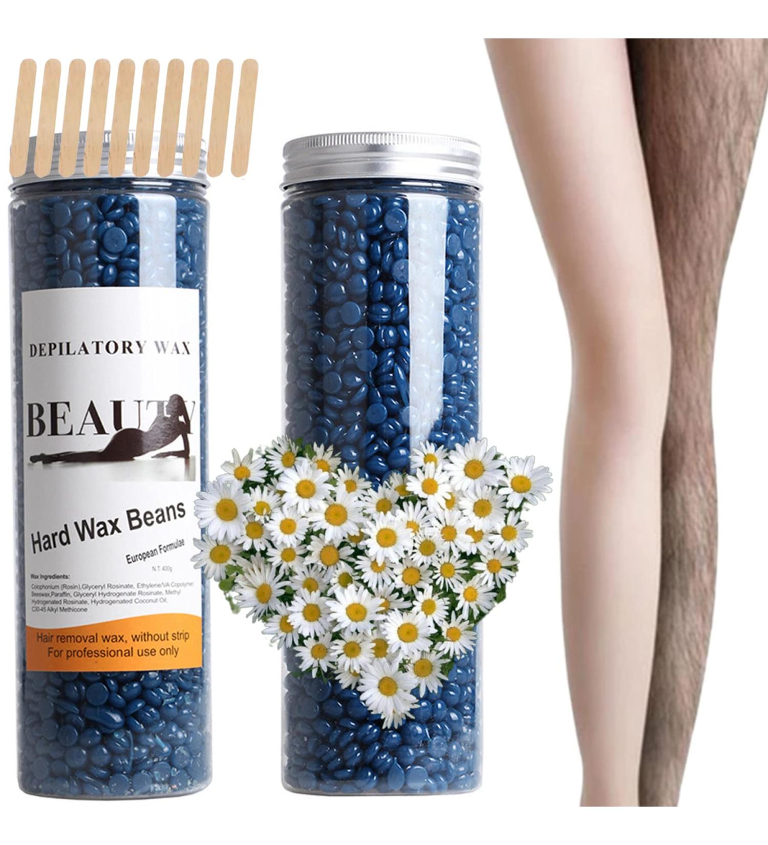 Hard Wax Beads at Home Painless Hair Removal 400g/14.11 oz.Brazilian Hair Removal Wax Beads for Face Eyebrow Back Chest Bikini Areas Legs Large Refill Pearl Beads with 10 Wax Sticks (Chamomile) - Buy Online on GoSupps.com