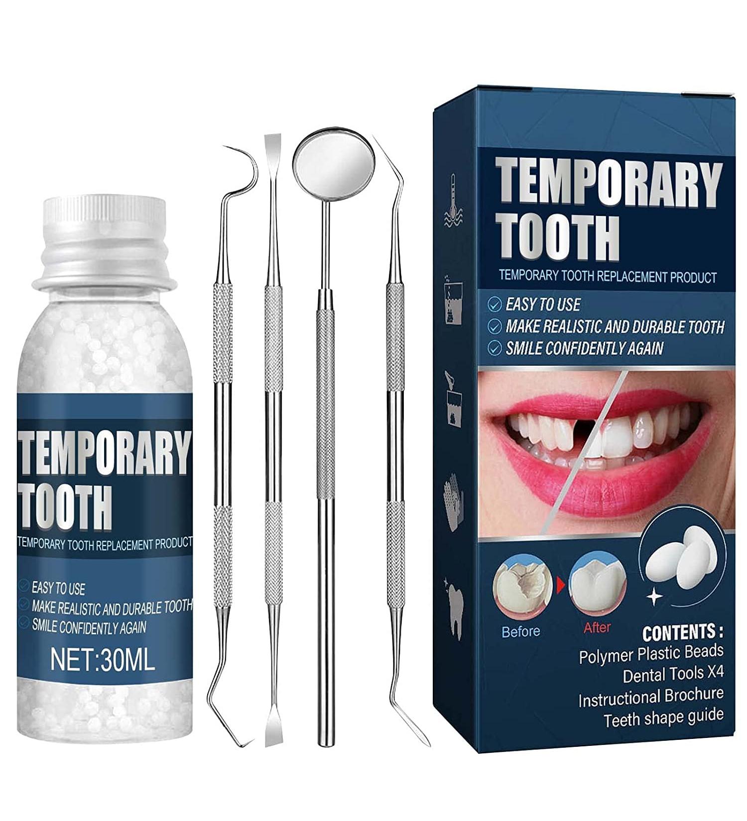 Temporary Tooth Repair Kit - Moldable Thermal Fitting Beads for Broken Teeth, Filling Gaps, and Retouching Tooth Holes - Buy Online on GoSupps.com