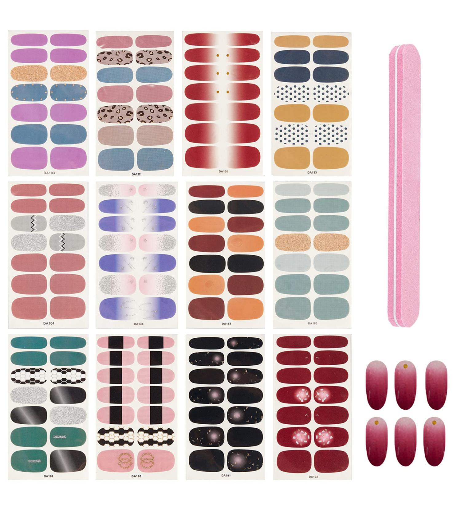NICENEEDED 12 Sheets Nail Art Stickers Strips Self-Adhesive Full Wrap Nail Polish Stickers Manicure Decoration Kit With 1Pc Nail File For Women Girls Nail DIY(Style 3) - Buy Online on GoSupps.com