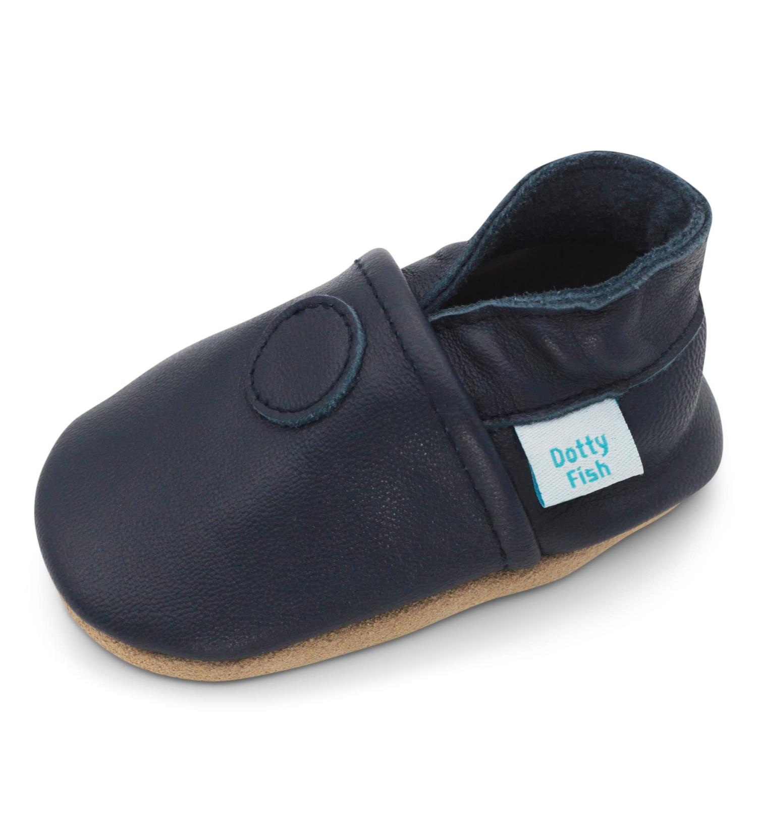Dotty Fish Soft Leather Baby Shoes for Boys | Non-Slip Suede Soles | Smart Navy | 0-6 Months - 4-5 Years - Buy Online on GoSupps.com