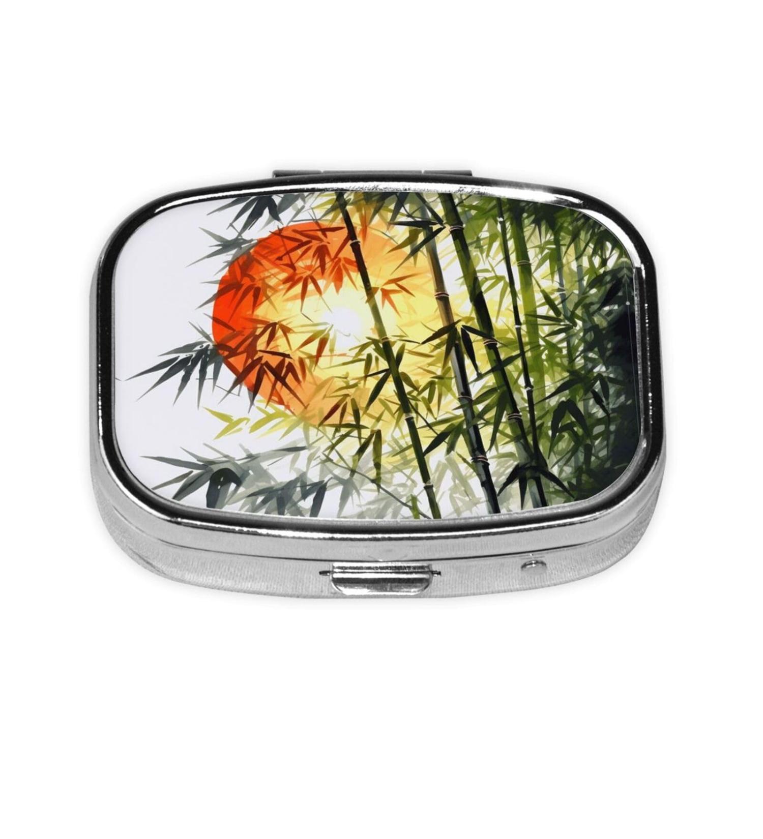 Bamboo Trees Sun Printing Pill Case | Cute 2 Compartment Travel Pill Box Organizer for Purse & Gifts - Buy Online on GoSupps.com