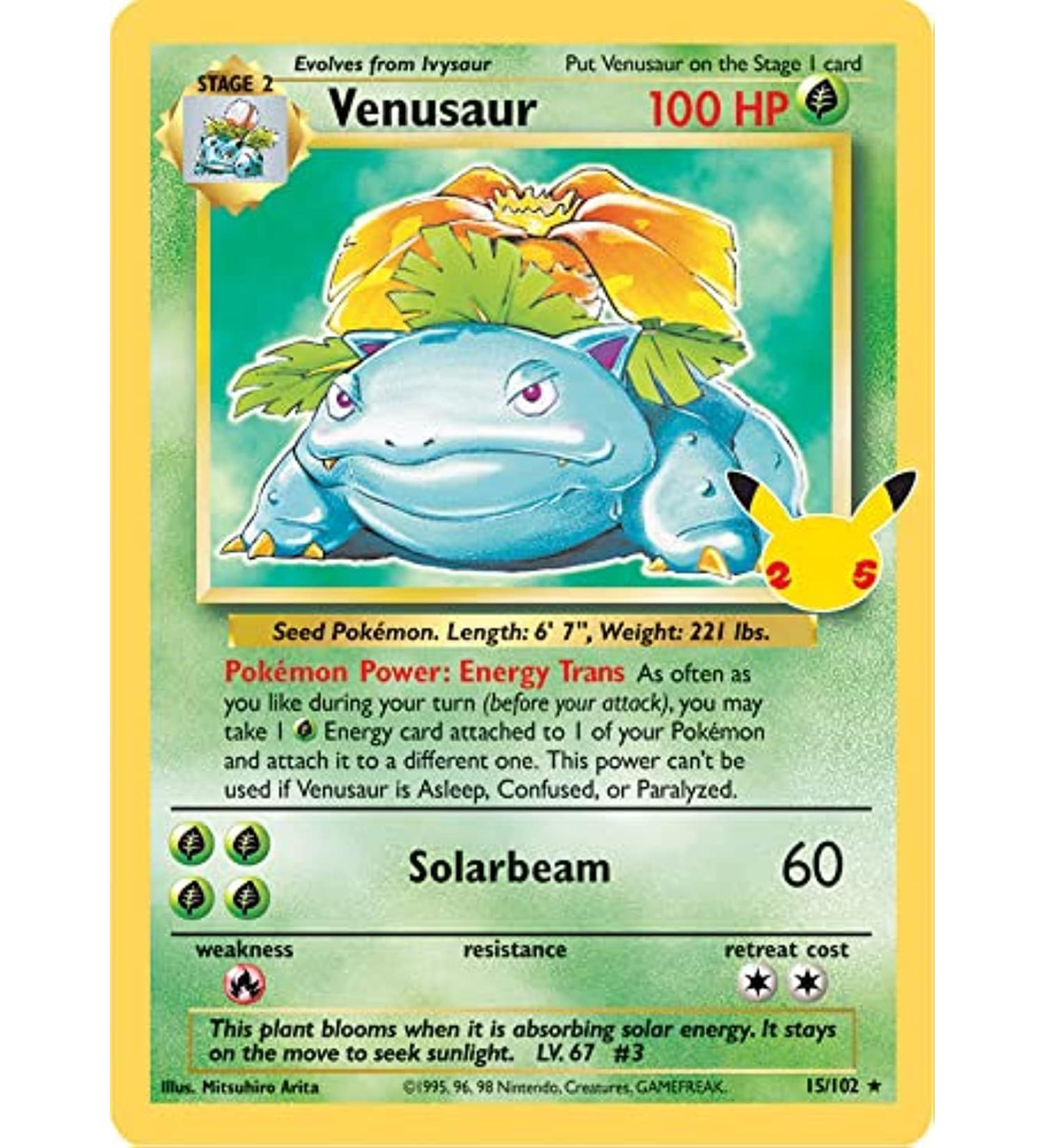 Pokmon Celebrations Venusaur, 25th Anniversary Holo Rare Reprint from 1995 + Surprise Card!