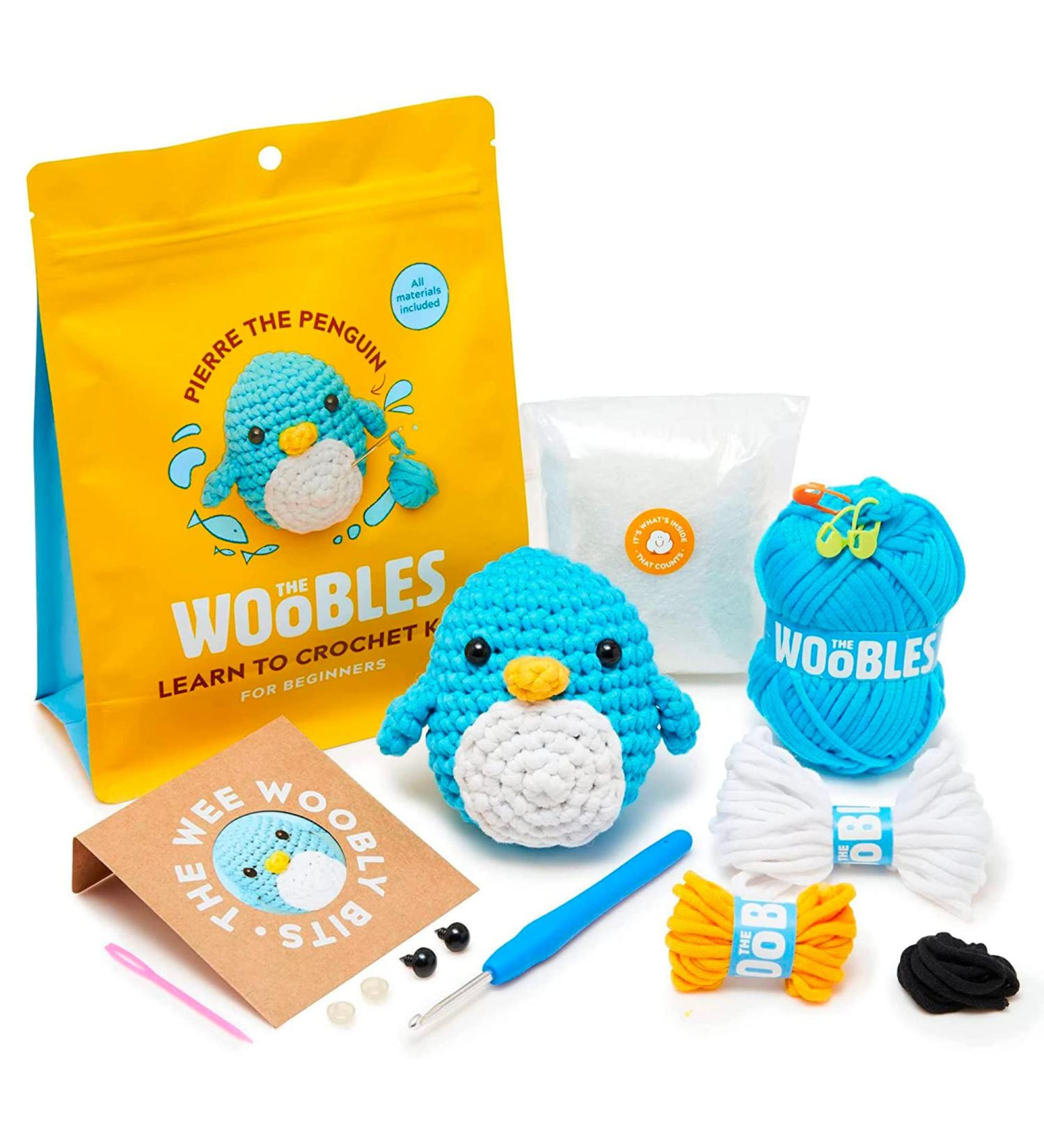 Woobles Beginners Crochet Kit with Easy Peasy Yarn - Pierre The Penguin | Step-by-Step Video Tutorials | Seen on Shark Tank - Buy Online on GoSupps.com