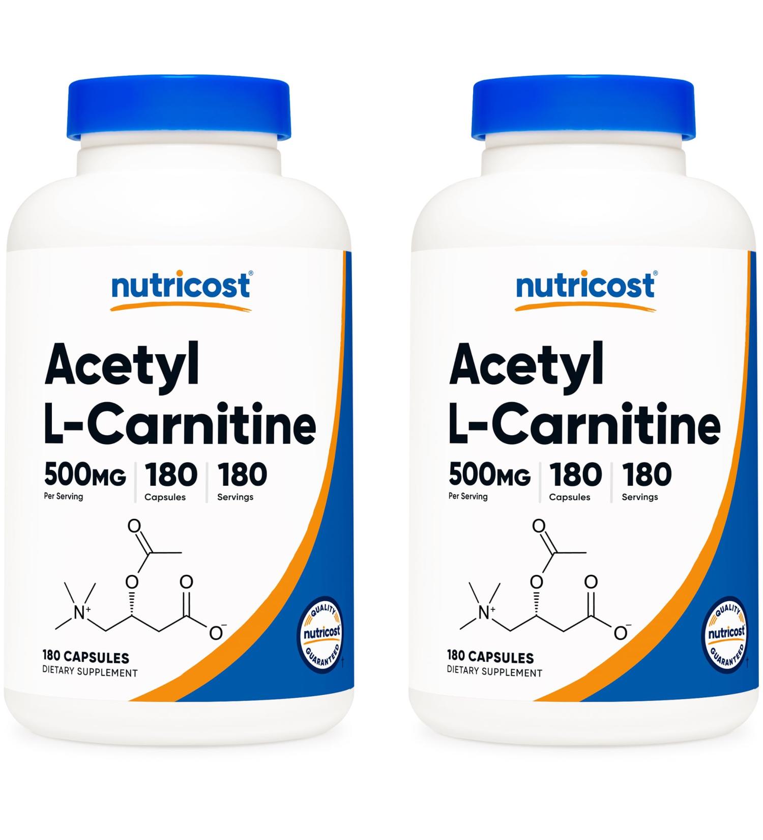 Nutricost Acetyl L-Carnitine 500mg 180 Capsules - Non-GMO and Gluten Free (2 Bottles) 1 Count (Pack of 360) - Buy Online on GoSupps.com