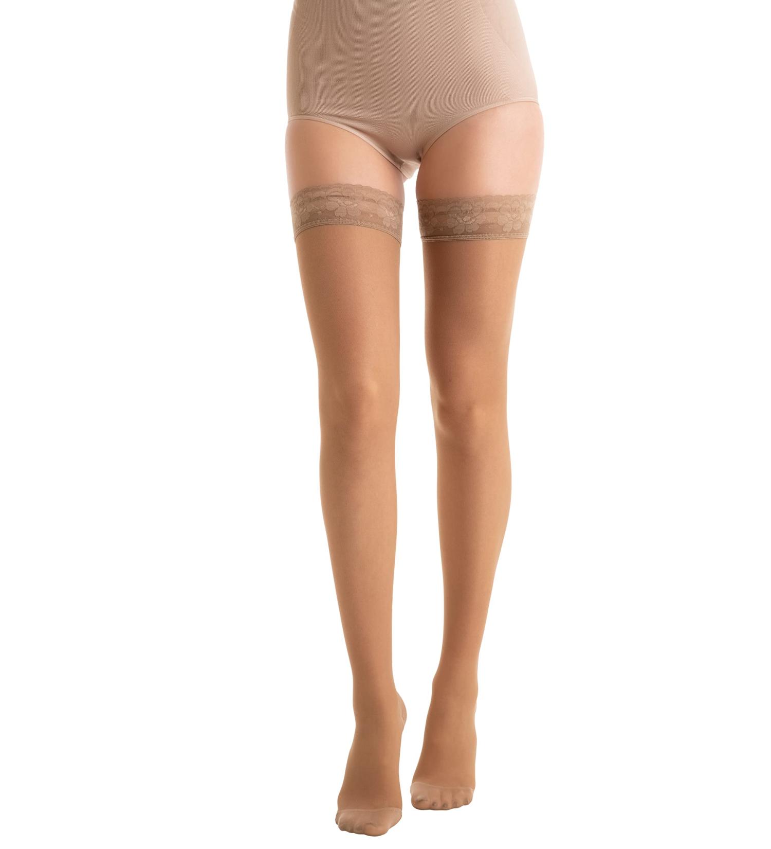 Relaxsan Basic 870 Brown Thigh Support Stockings for Women | 18-22 mmHg Compression with Silicone Band | Size XL | 140 Den - Buy Online on GoSupps.com