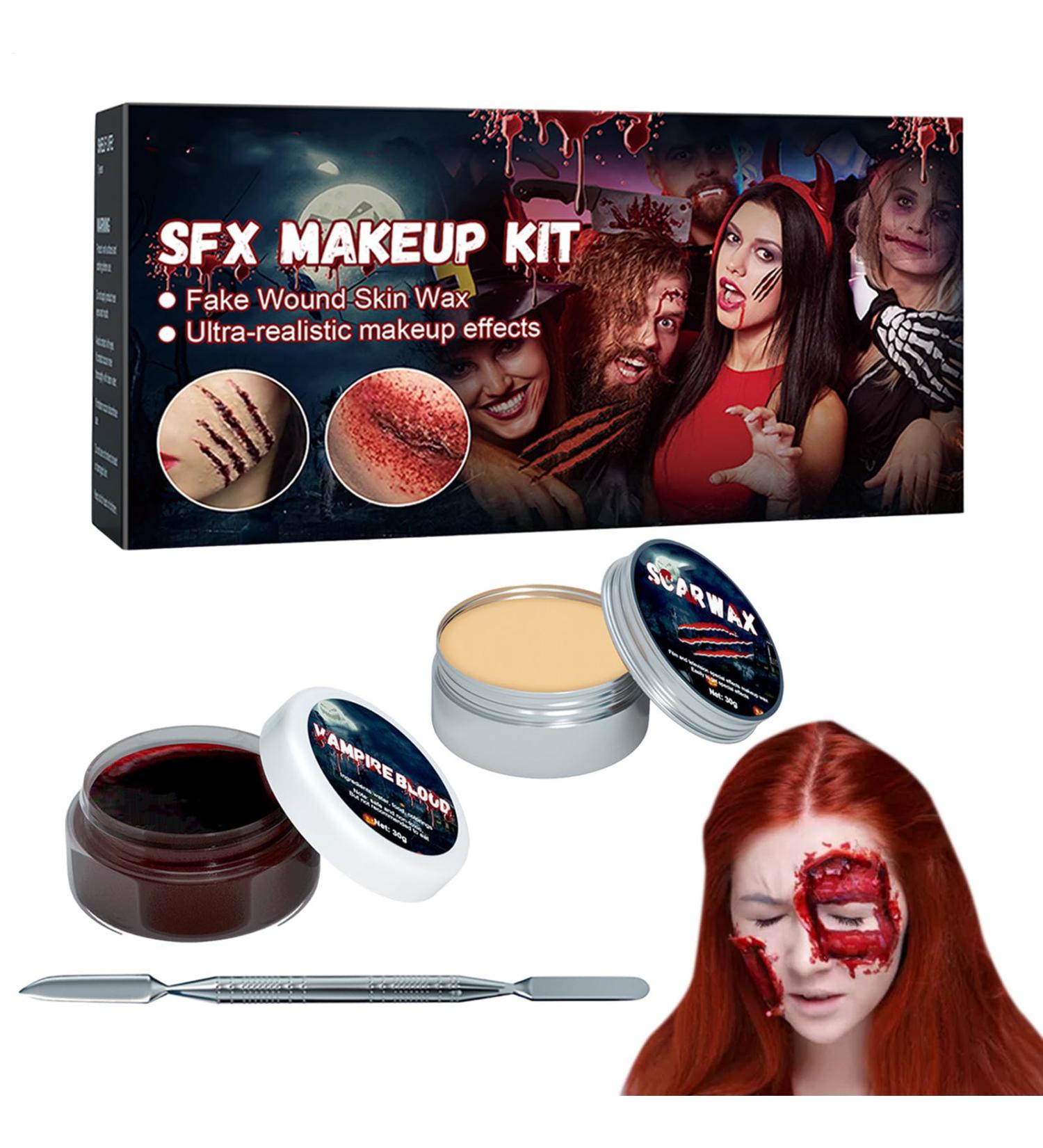 Halloween Makeup Kit - Scar Shaping Wax & Coagulated Blood Gel 2-in-1 Set | Professional Fake Wound & Knife Scar Maker With Spatula | For Cosplay Zombie Theater And Photo Shoots - Buy Online on GoSupps.com