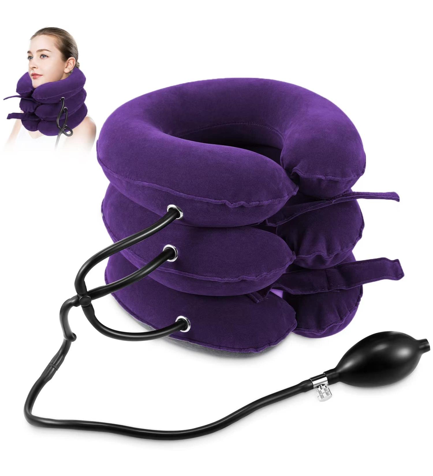 Jaximy Purple Neck Stretcher & Cervical Traction Device for Neck Pain Relief - Adjustable Inflatable Neck Brace & Cervical Pillow for Home Use - Buy Online on GoSupps.com