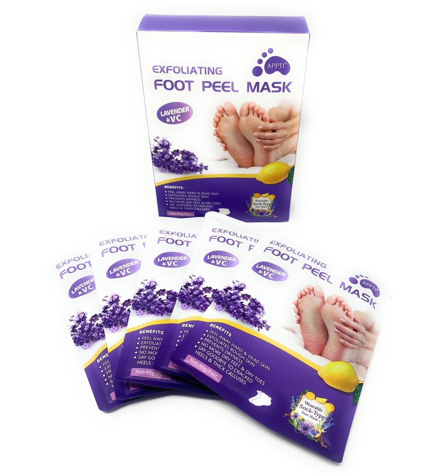 5 Pairs Lavender Exfoliating Foot Mask Socks for Soft Smooth Feet - Remove Dead Skin and Restore Foot Health - Buy Online on GoSupps.com
