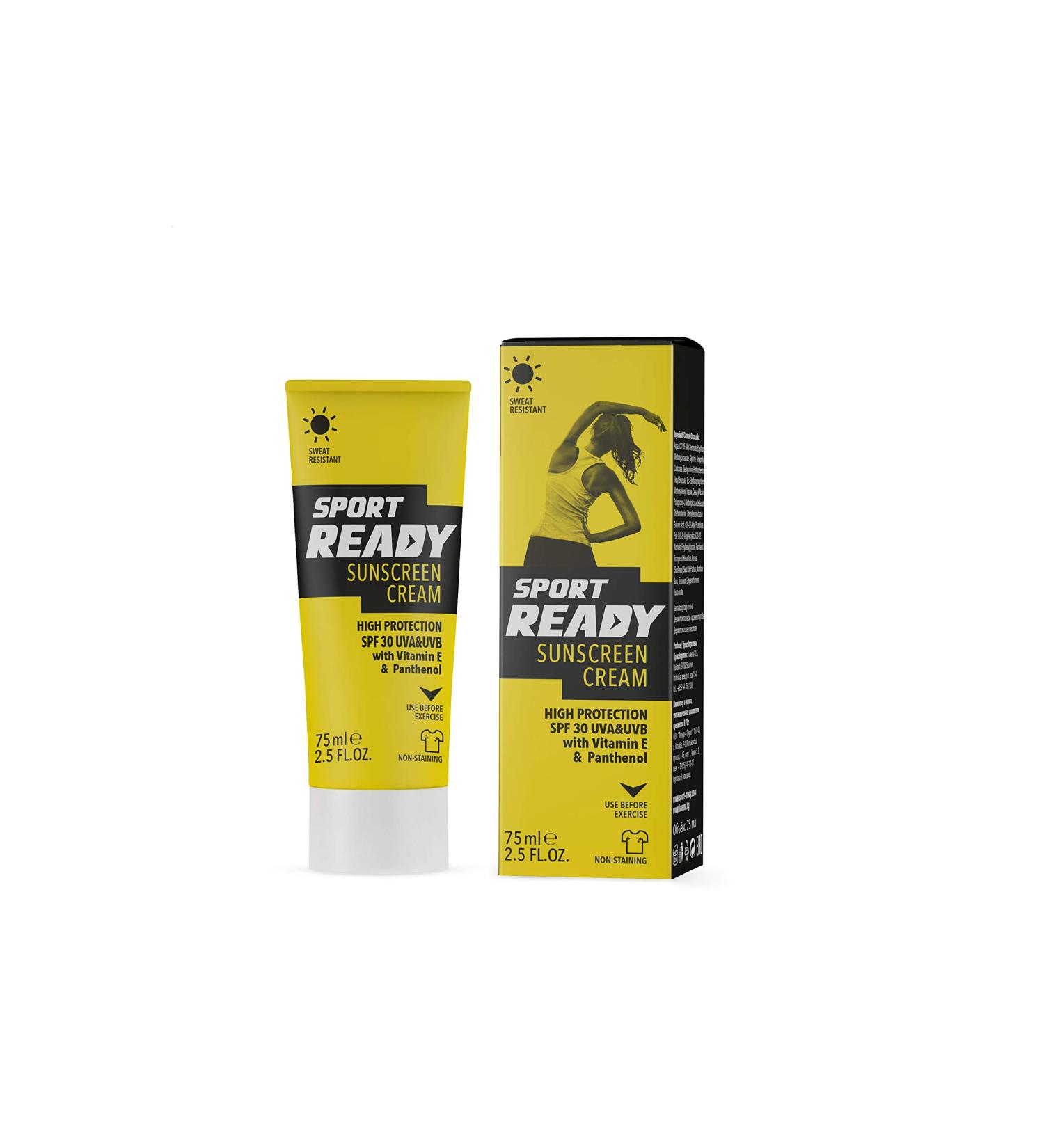 SPORT READY Sunscreen SPF 30 - UVA/UVB Sweat Resistant & Non-Staining (75ml) | International Shipping Available - Buy Online on GoSupps.com
