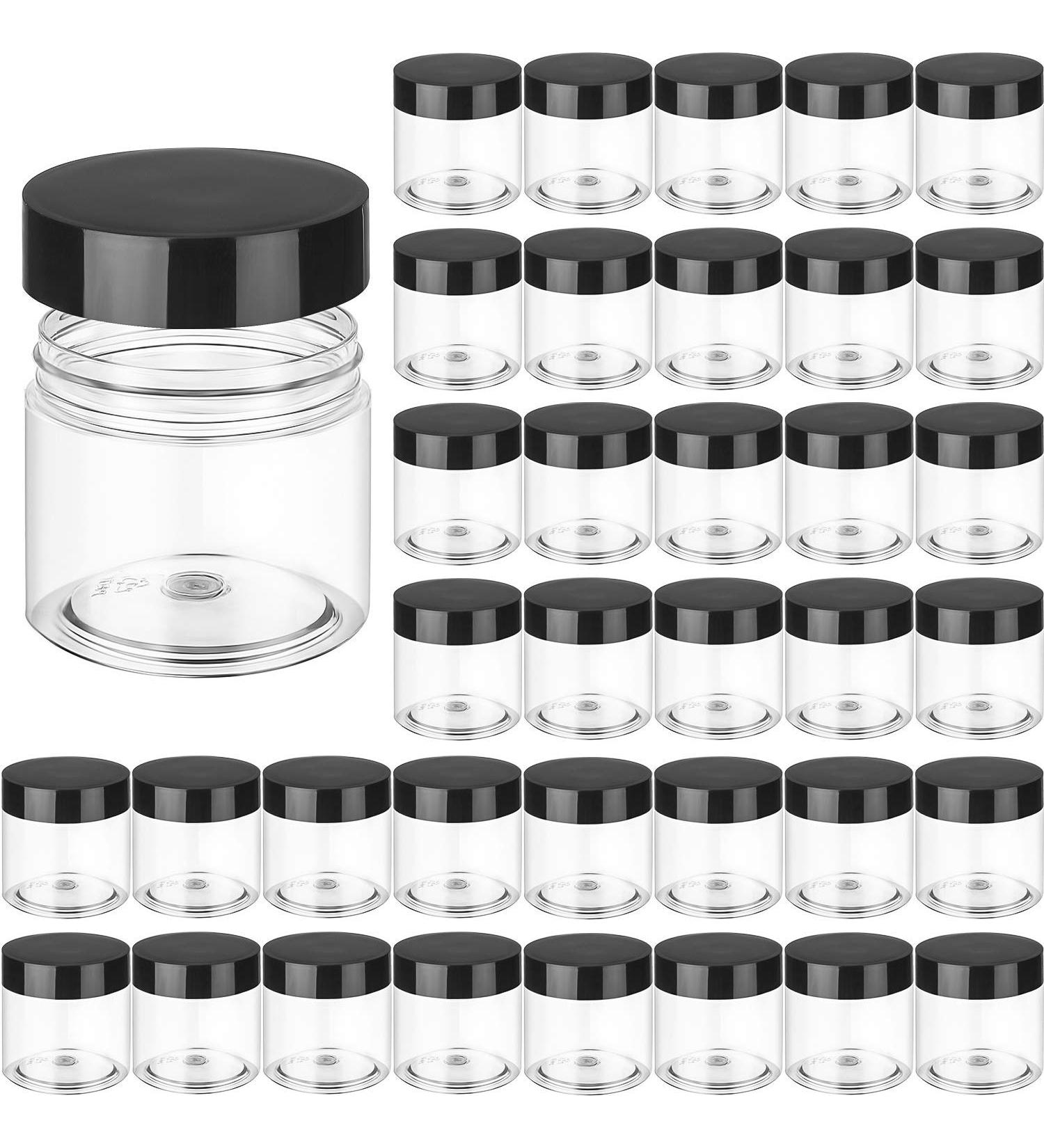 36-Piece 2 oz Black Plastic Cosmetic Jars with Inner Liners and Leak-Proof Lids - Ideal for Lotions, Ointments, and Travel Makeup Storage - Buy Online on GoSupps.com