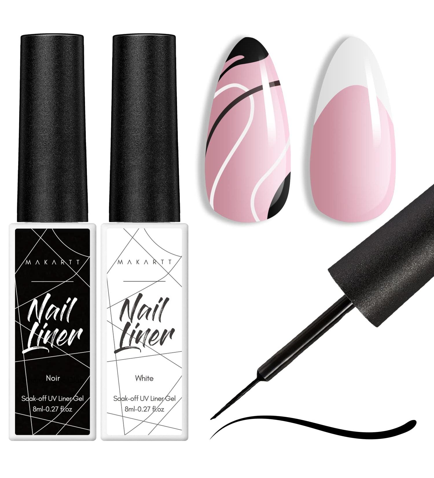 Makartt Gel Nail Polish Liner Set - 8ML White Black French Tip Swirl Draw Nail Art - UV Curing Manicure Set for Salon DIY - Buy Online on GoSupps.com