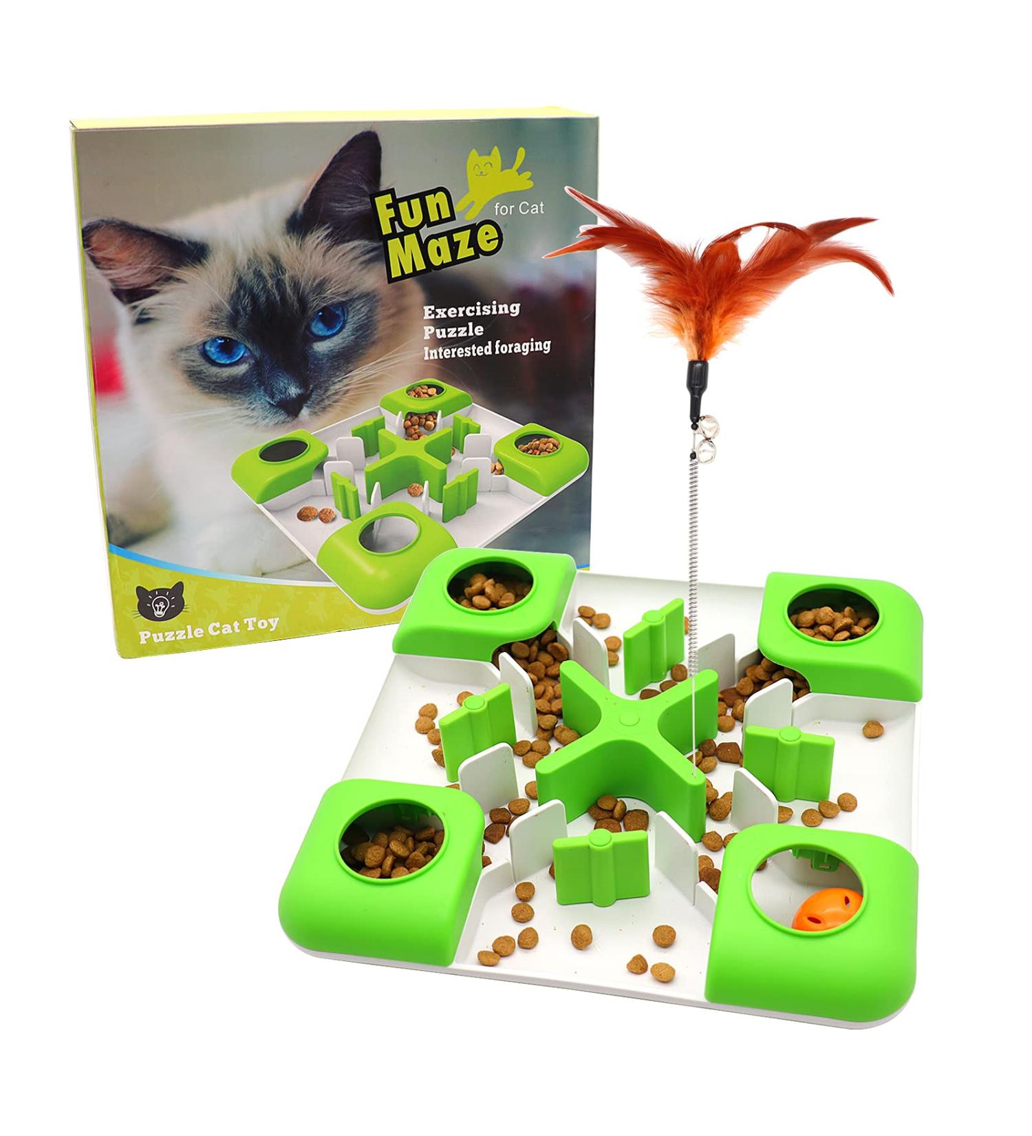 AQluming Cat Puzzle Feeder Treat Toy - Slow Food Dispenser in Green - Buy Online on GoSupps.com