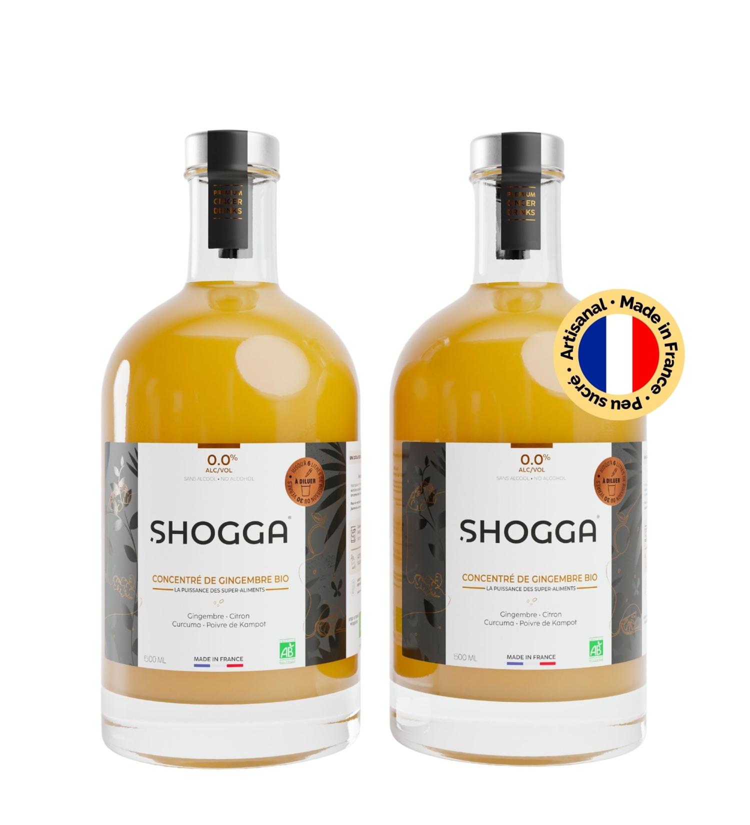 SHOGGA | Organic Ginger Juice | Made in France | Premium Non-Alcoholic Drink | 12 Superfoods: Cold-Pressed Fresh Ginger Lemon Turmeric Kampot Pepper Herbs & Spices (2 x 500ml) - Buy Online on GoSupps.com