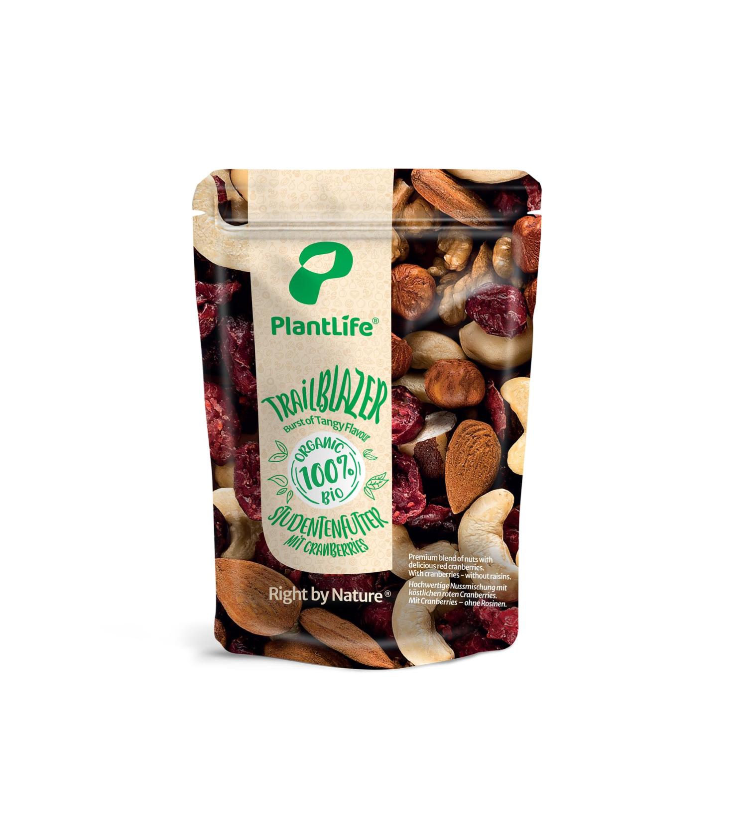 PlantLife Organic Trailblazer Mix 650g - Premium Nut Mix with Crunchy Organic Nuts and Cranberries No Raisins - Buy Online on GoSupps.com