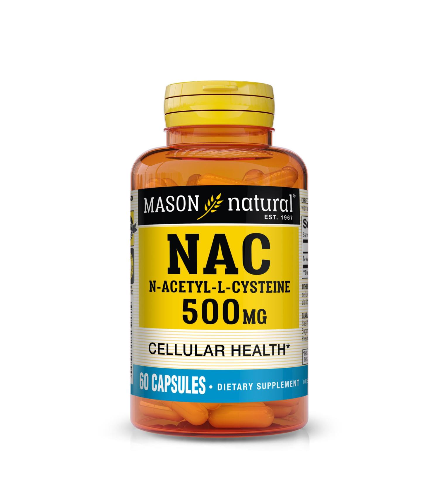 Mason Natural NAC N-Acetyl L-Cysteine 500 mg - Cellular Health & Immune Support - 60 Capsules for Wellness - Buy Online on GoSupps.com