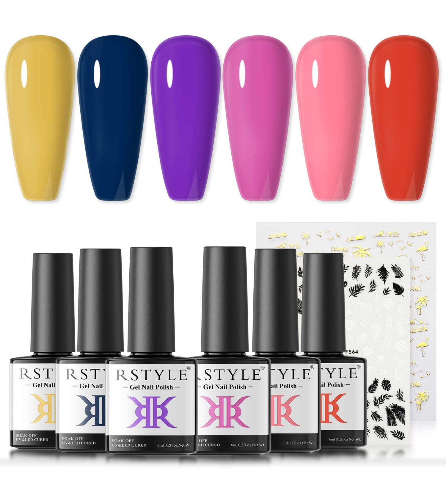 Rstyle Gel Nail Polish Set - 6 Colors UV Nail Polish for Nail Art | Blue Purple Red | Soak Off French Shellac Starter Kit - Buy Online on GoSupps.com