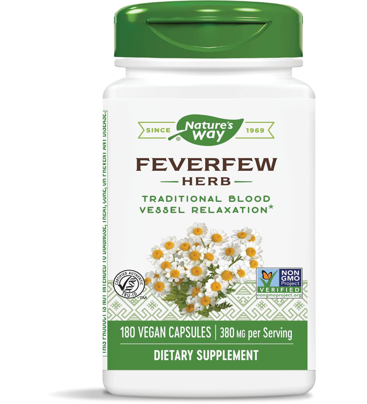 Nature's Way Feverfew Herb 380 mg - 180 Vegetarian Capsules for Natural Support - Buy Online on GoSupps.com