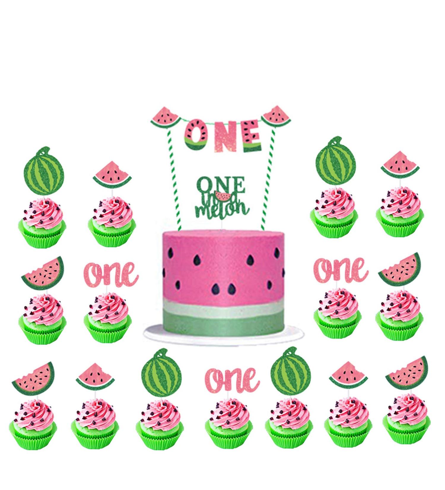 CZolden Watermelon Cake Toppers Kits One in a Melon Cupcake Topper Baby Shower 1st Birthday Supplies Watermelon Birthday Party Supplies - Buy Online on GoSupps.com