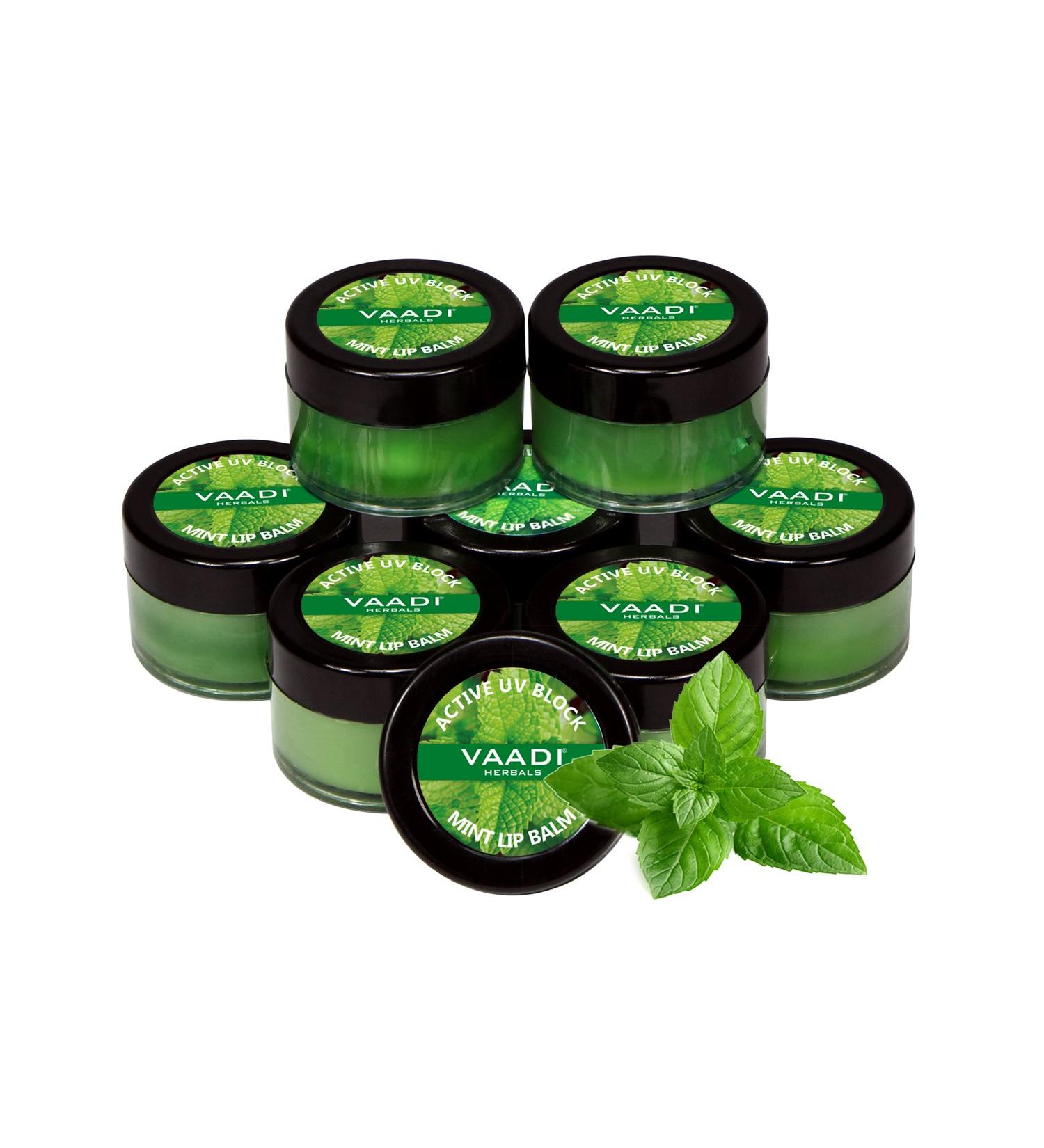 Buy Vaadi Herbals Mint Flavor Lip Balm with Active UV Block - All Natural - Pack of 8 (10g Each) - Perfect for Hydration & Protection - Buy Online on GoSupps.com