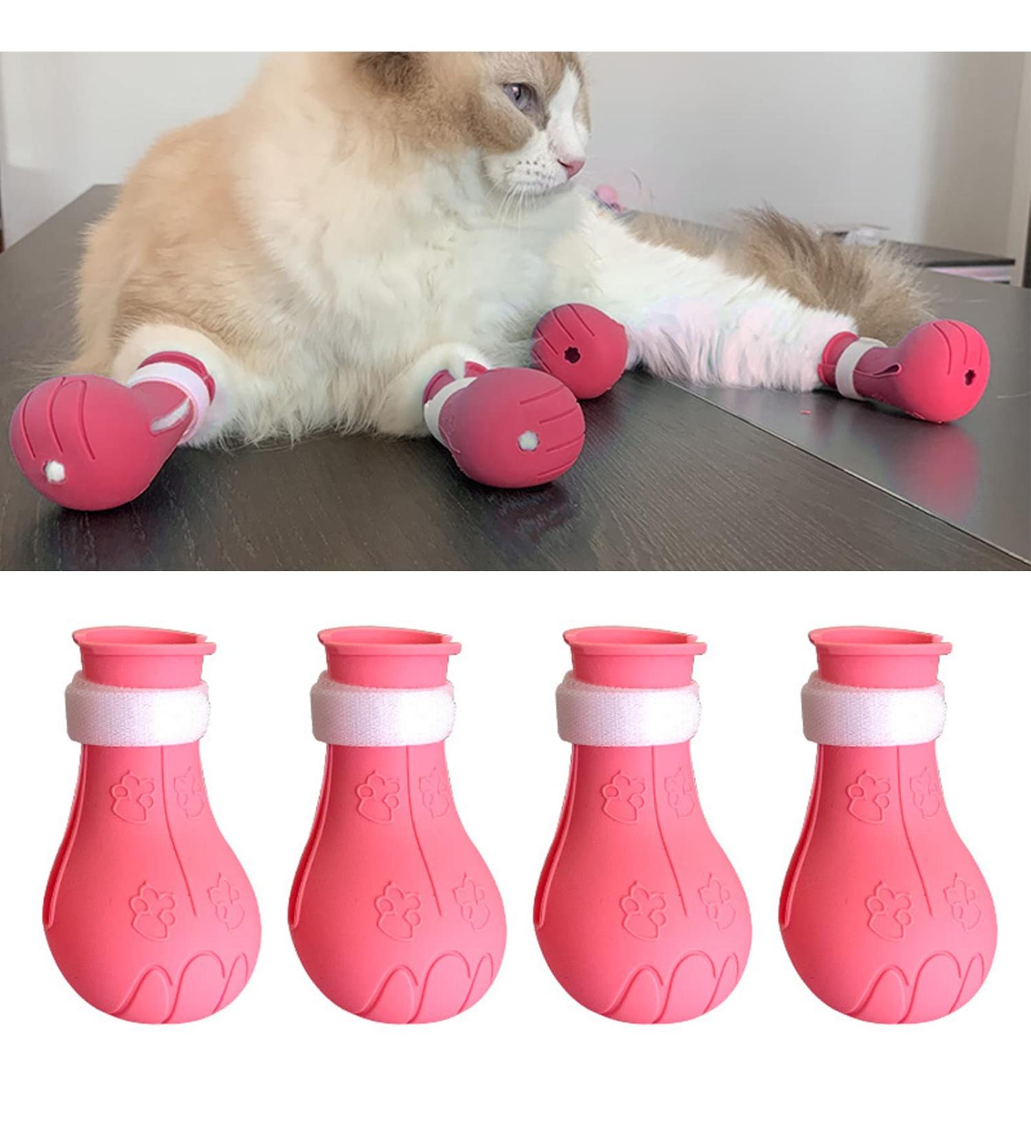 Buy 4-Piece Silicone Anti-Scratch Cat Shoes & Nail Gloves - Pink Perfect Claw Covers for Cats! - Buy Online on GoSupps.com