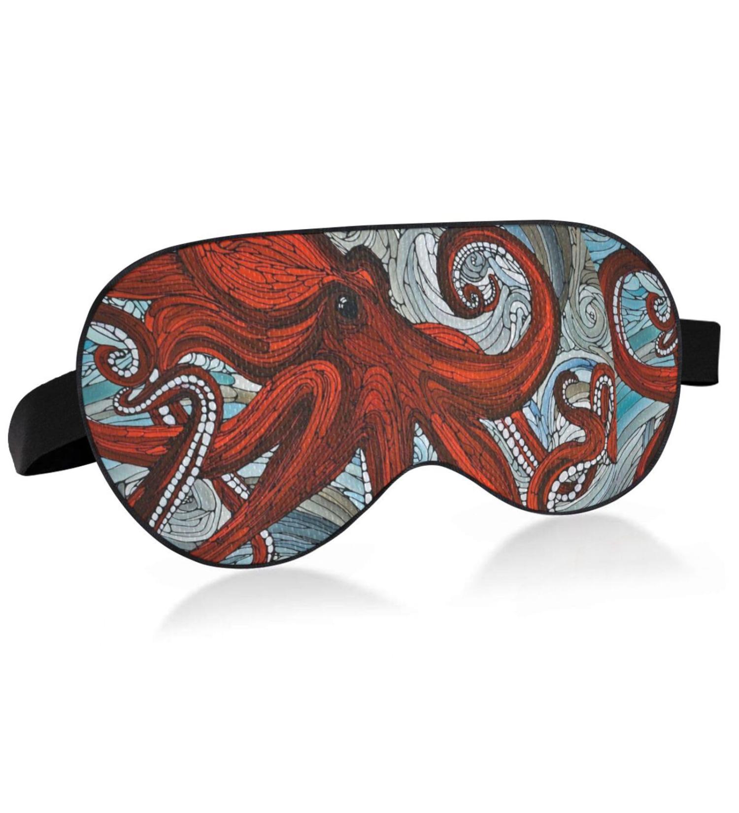 Haskirky Light Blocking Eye Mask - Breathable & Adjustable for Men and Women - Ideal for Travel, Yoga, Meditation, Office Deep Sleep - Wavy Red Octopus Design - Buy Online on GoSupps.com