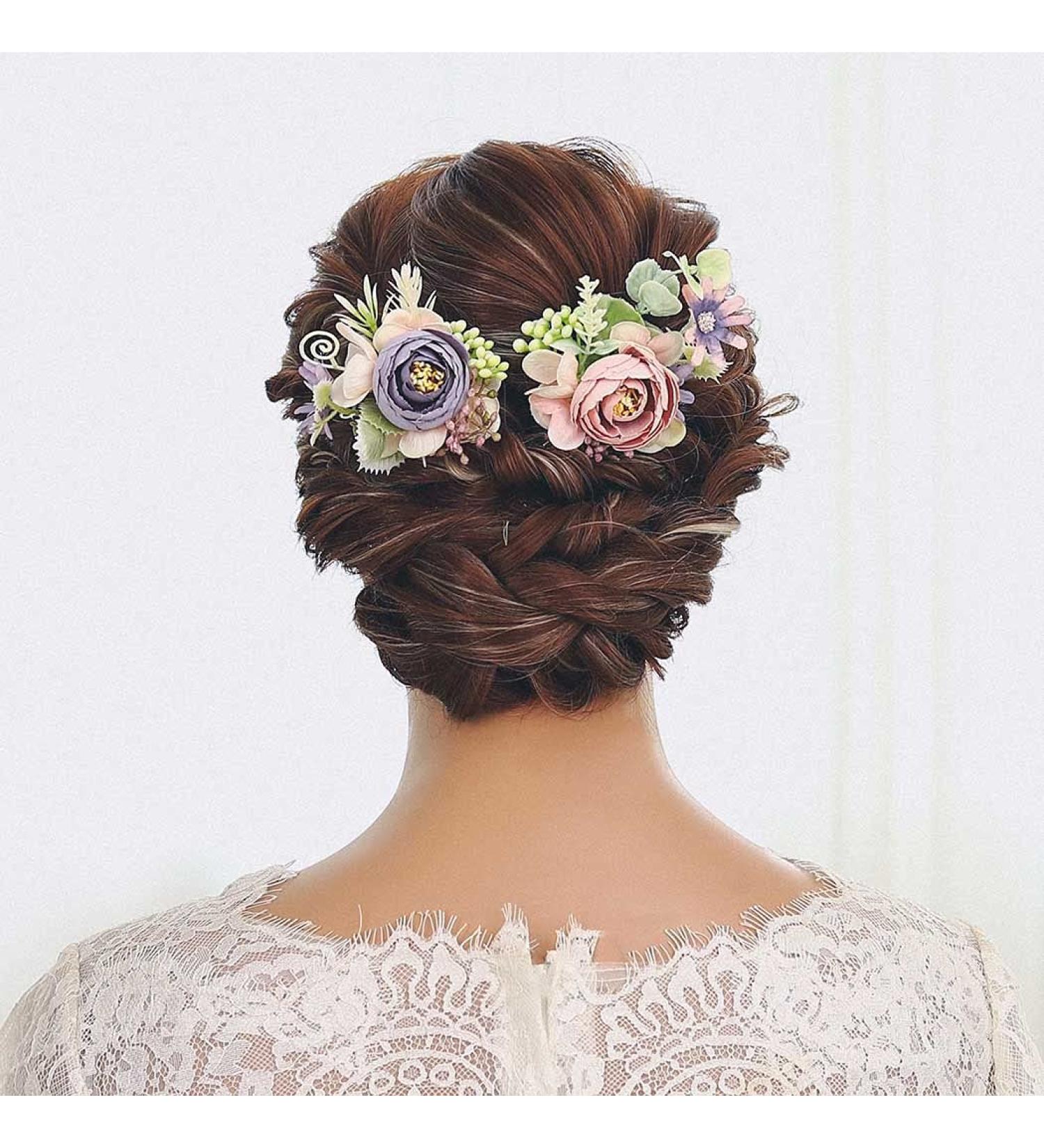 IYOU Bridal Hairpins - Pink Flower Hairpiece & Leaves Headpiece Jewelry for Weddings & Proms (2 Pack) - Buy Online on GoSupps.com