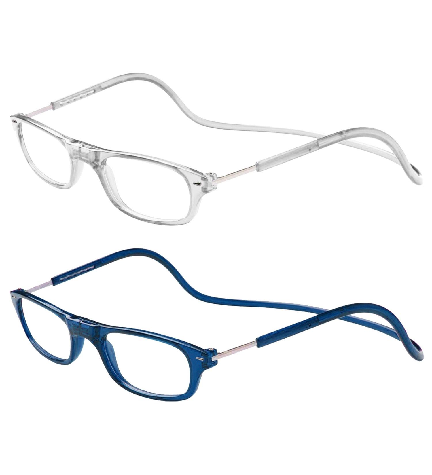 TBOC Pack: Reading Glasses for Men & Women - +3.50 Diopter Foldable with Magnetic Clip - 2 Units in Transparent & Blue Frame - Buy Online on GoSupps.com