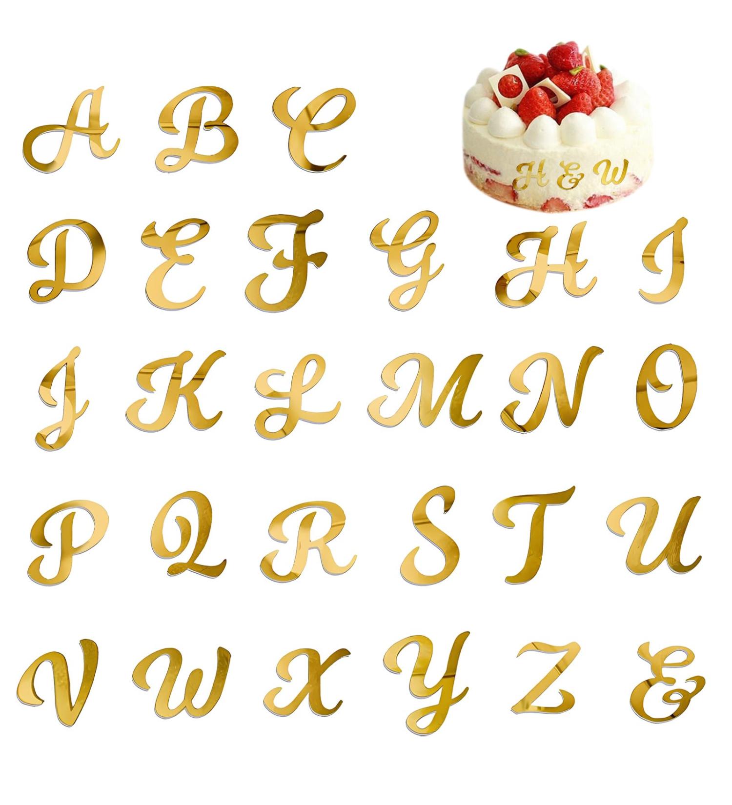 27 PCS Acrylic Alphabet Cake Topper Gold Cake Letters Decoration DIY Personalized Name Cupcake Toppers Mirror Alphabet A-Z Cake Picks for Birthday Party Wedding Graduation Cake Decoration (Uppercase) - Buy Online on GoSupps.com