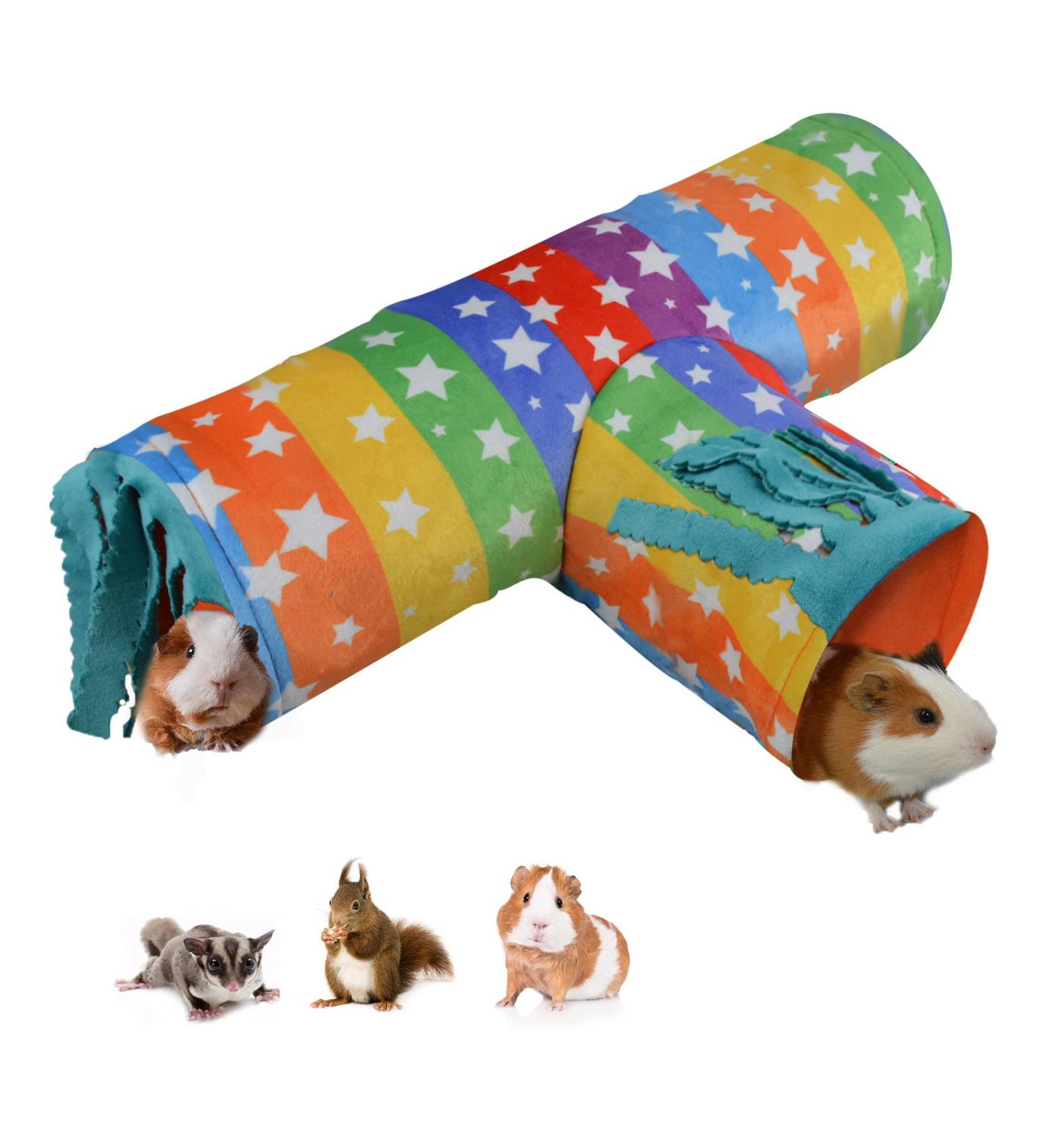 HOMEYA Pet Small Animal Tunnel with Fleece Forest Curtain - Hideout Play Tube for Guinea Pigs, Chinchillas, Hedgehogs, Rats, Sugar Glider - Rainbow, S-10.8 X 4.7 - Buy Online on GoSupps.com