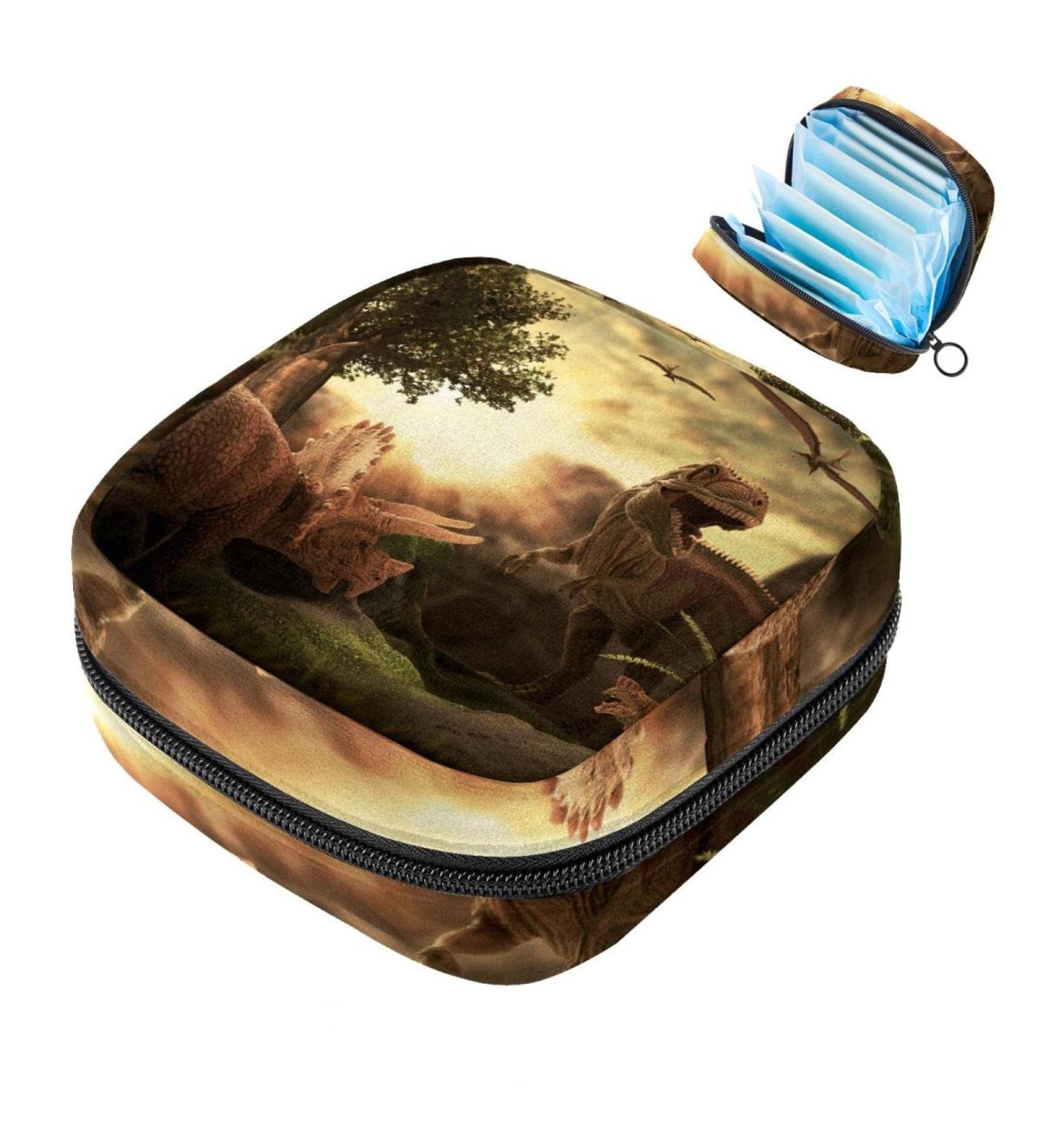 Portable Women's Napkin Storage Bag - Dinosaur Chalk Design | Menstrual Cup & Bandage Organizer for First Periods - Buy Online on GoSupps.com