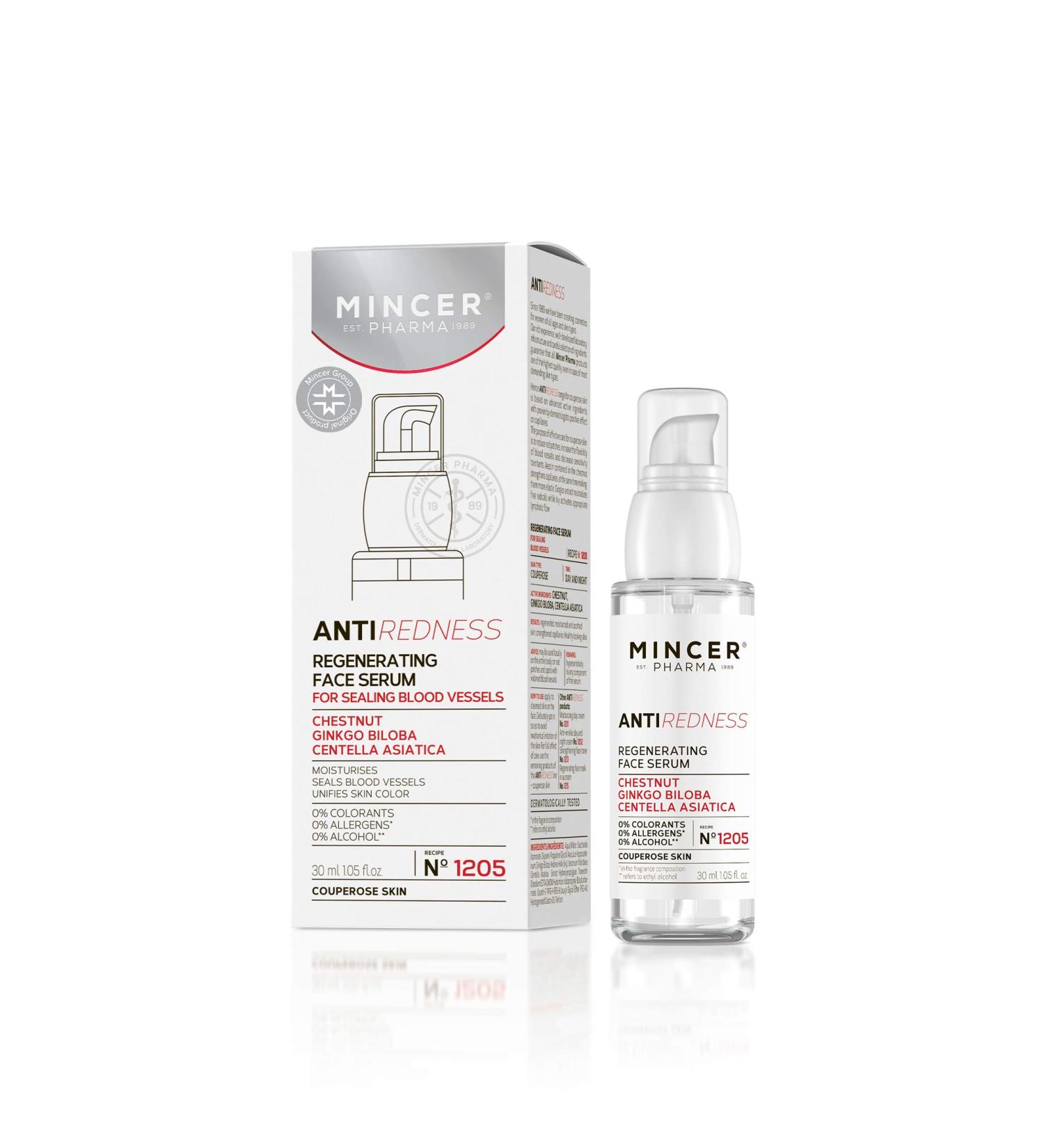  MINCER EST. PHARMA 1989 Mincer Pharma Anti-Redness Regenerating Moisturiser Uniform Colour Face Serum for Couperose Skin with Chestnut Ginkgo Biloba Centella Asiatica 30 ml - Buy Online on GoSupps.com