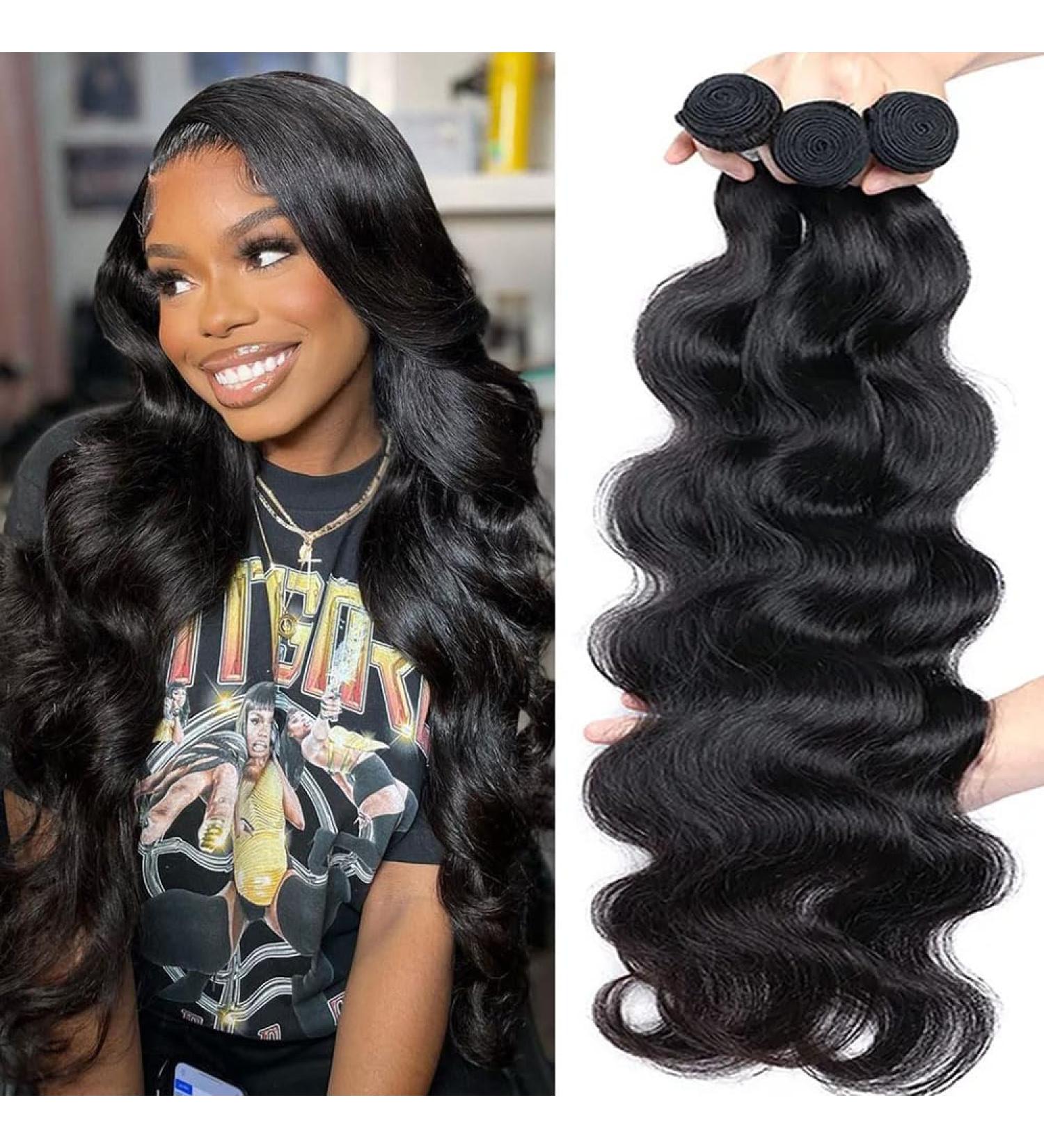 100% Unprocessed Brazilian Body Wave Human Hair Bundles - 22 24 26 Inch Natural Black Color - Buy Online on GoSupps.com