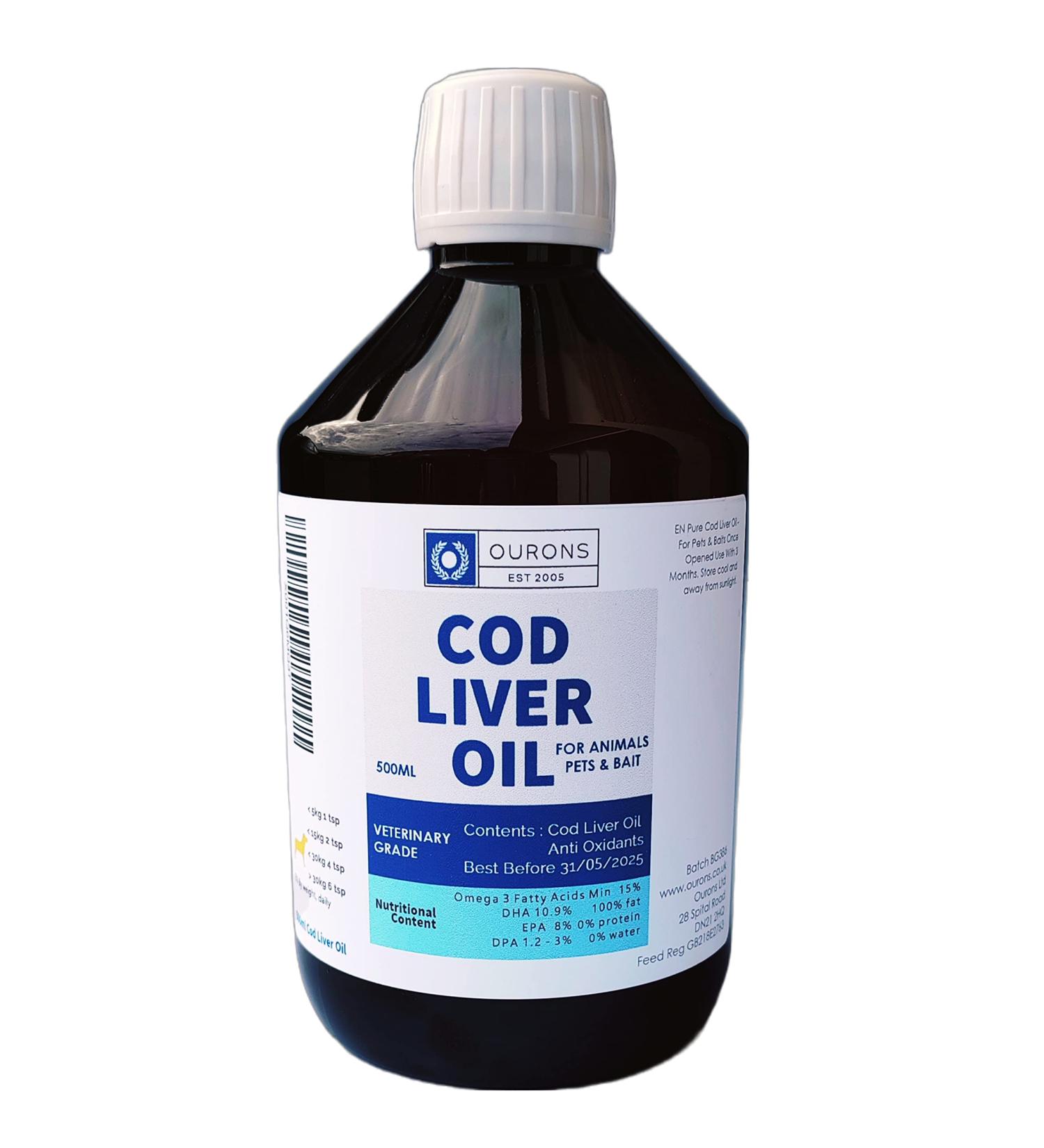 Premium 500ml Pure Cod Liver Oil Liquid for Horses, Dogs, and Pets - Buy Online on GoSupps.com
