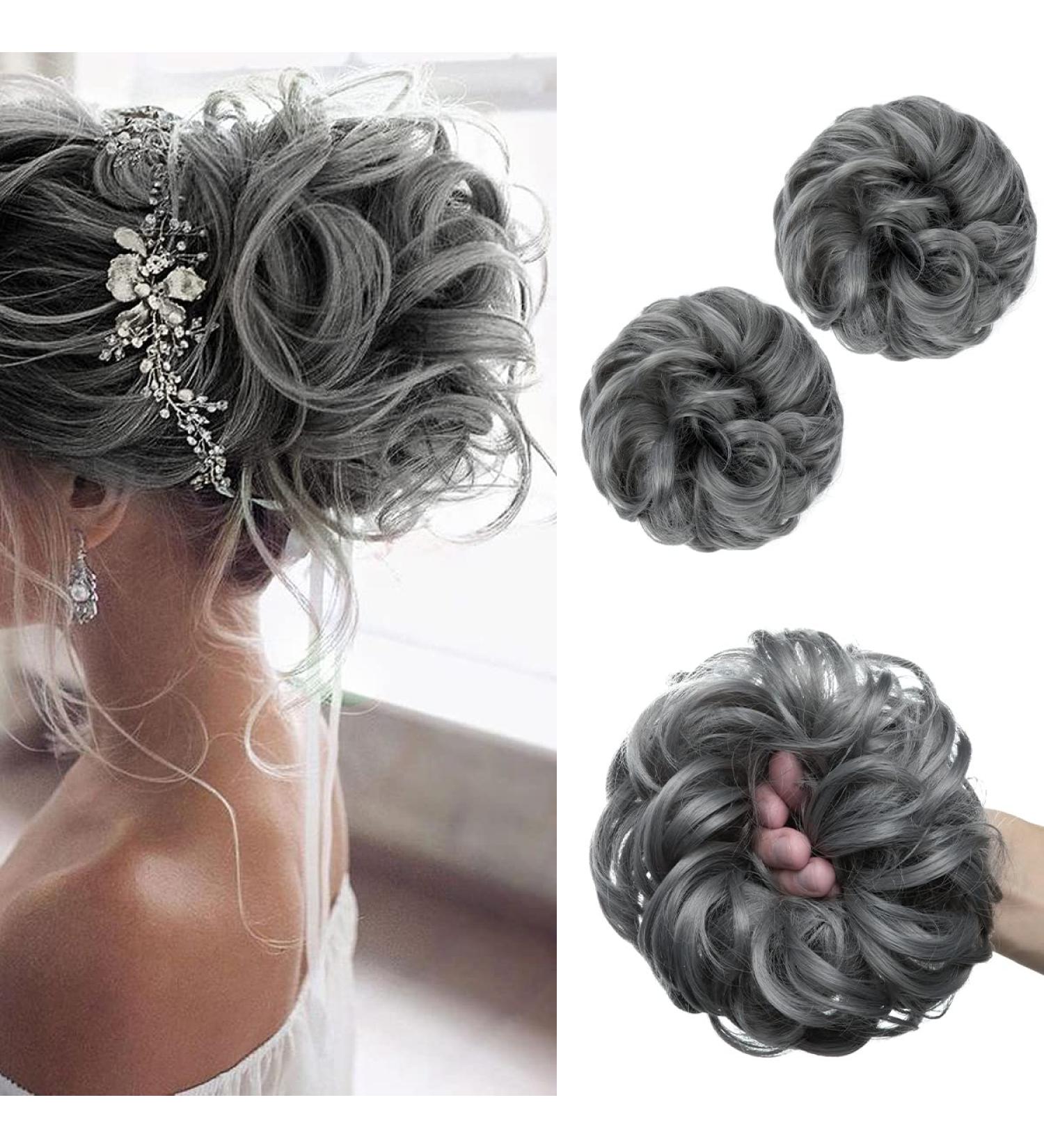 SARLA 2PCS Dark Grey Scrunchies - Wavy Curly Synthetic Hair Bun Extensions for Women & Girls - Buy Online on GoSupps.com