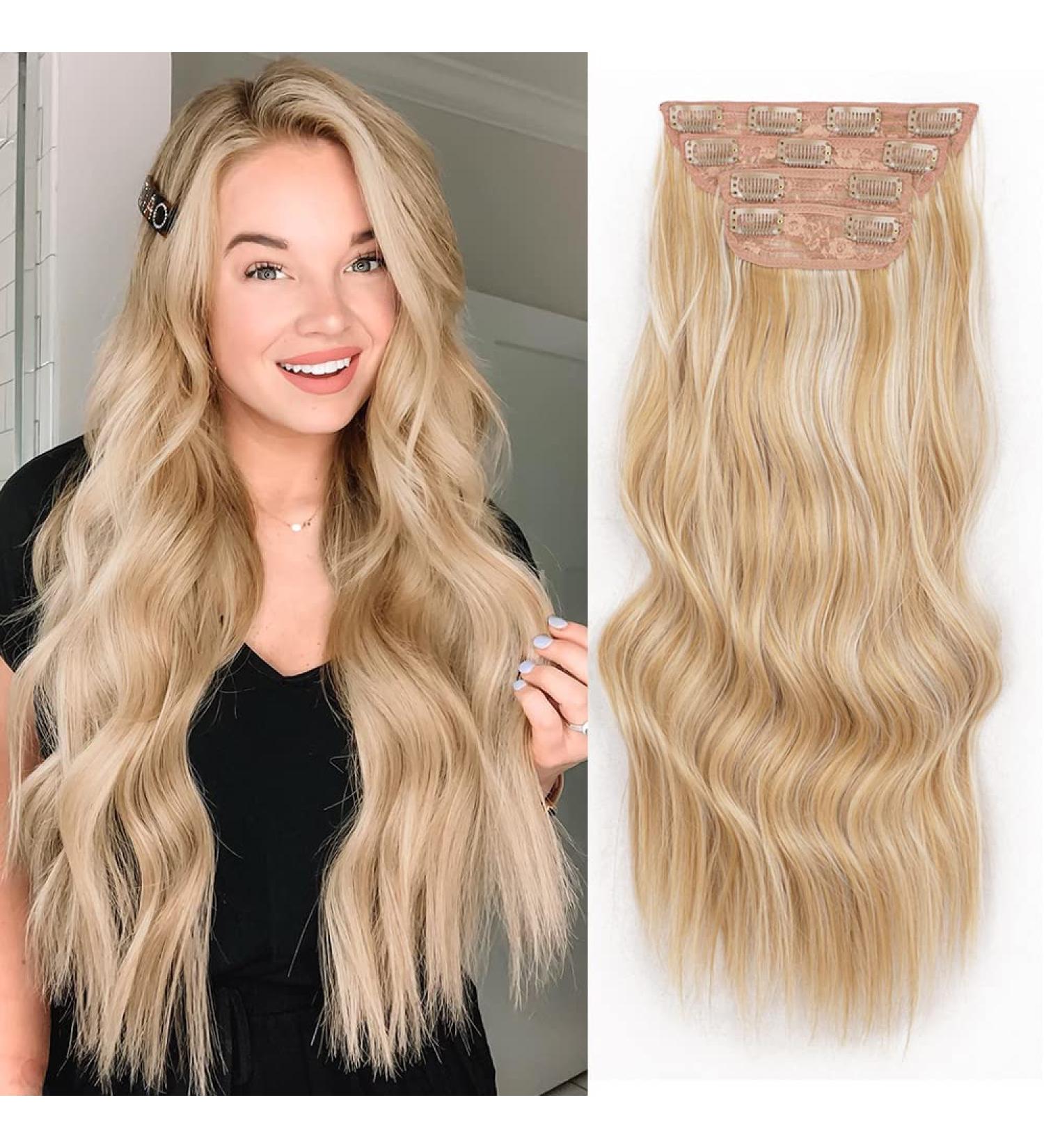 Su Exquisite 20 inch Clip in Soft Glam Waves Hair Extensions - Blonde Highlighted Golden Blonde | Synthetic Fiber Double Weft Full Head Hairpieces for Women - Buy Online on GoSupps.com