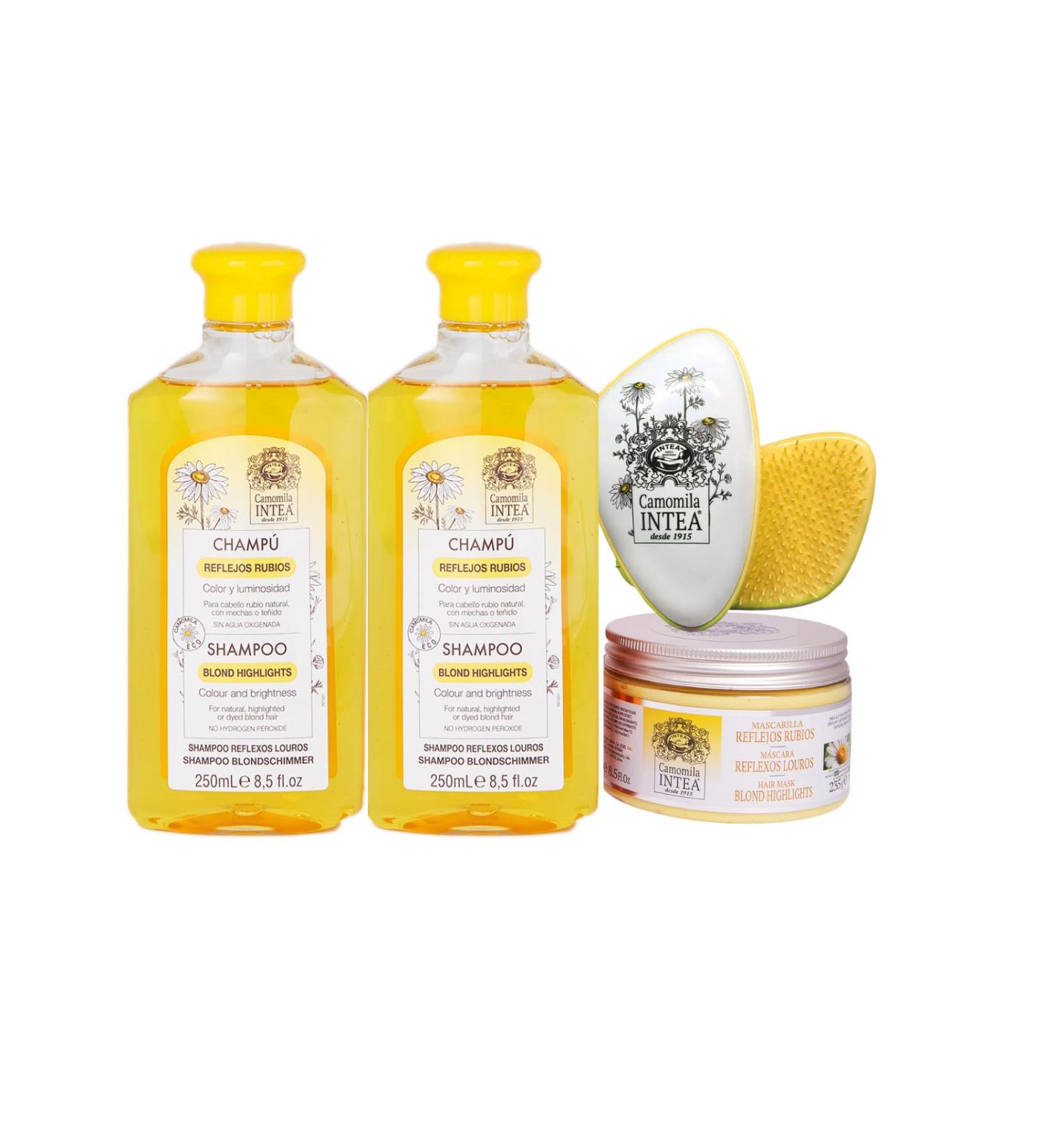  Intea Intea Camomille - 2 blonde highlighting shampoos 250ml + blonde highlighting mask 250ml + anti-tangle and anti-pull brush - Buy Online on GoSupps.com