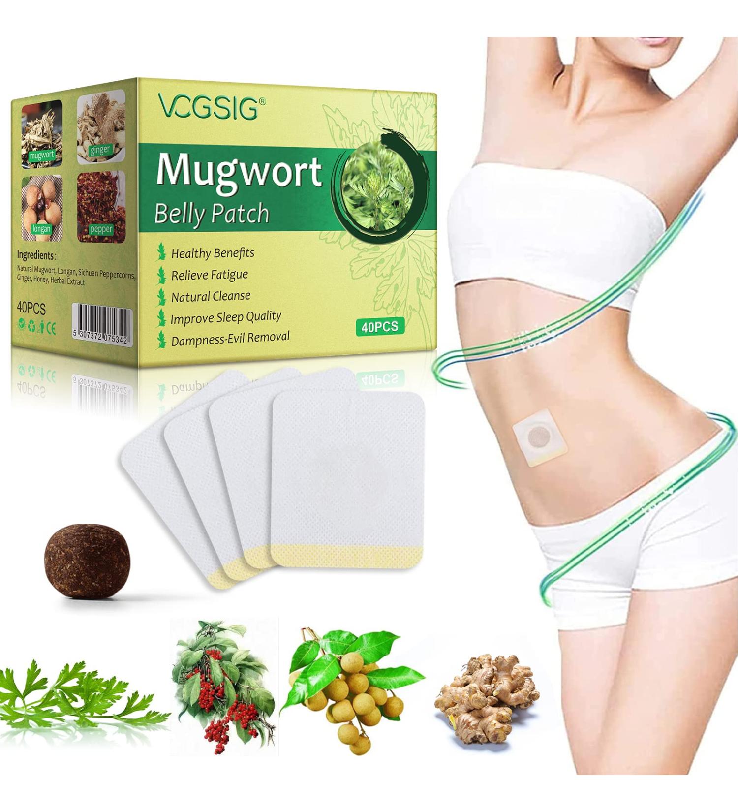 Mugwort Belly Patch - Natural Wormwood Essence Pills - 40Pcs Moxibustion Navel Sticker for Abdomen and Waist - Women and Men - Buy Online on GoSupps.com