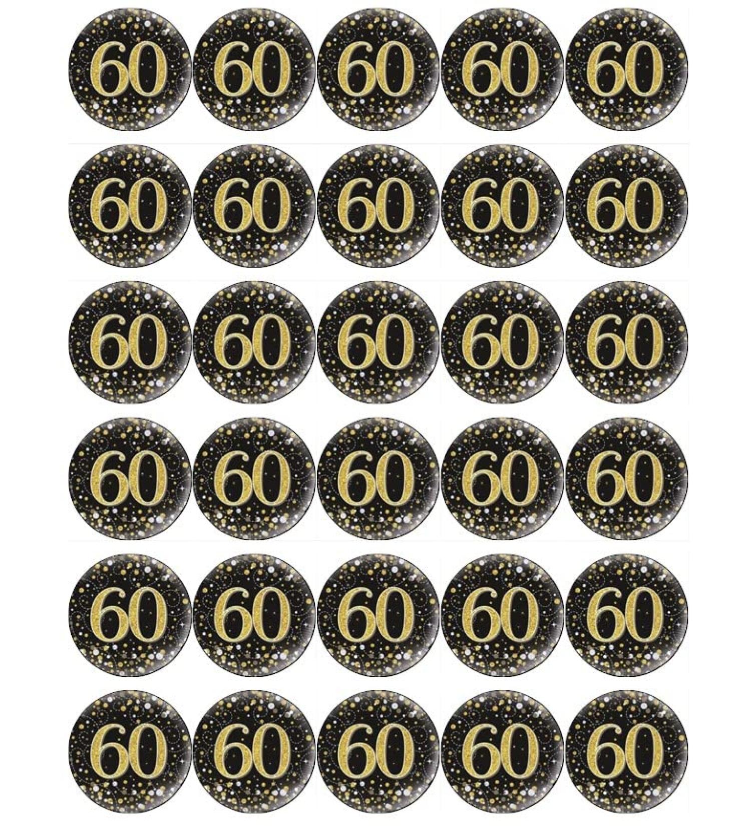 30 60th Birthday Black And Gold Cupcake Toppers Edible Wafer Paper Fairy Cake Toppers Birthday Cakes