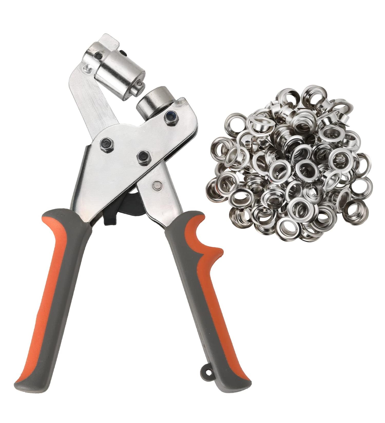 Acymner Handheld Hole Punch Pliers Grommet Tool Kit with 500PCS 3/8 Inch Silver Eyelets - Buy Online on GoSupps.com