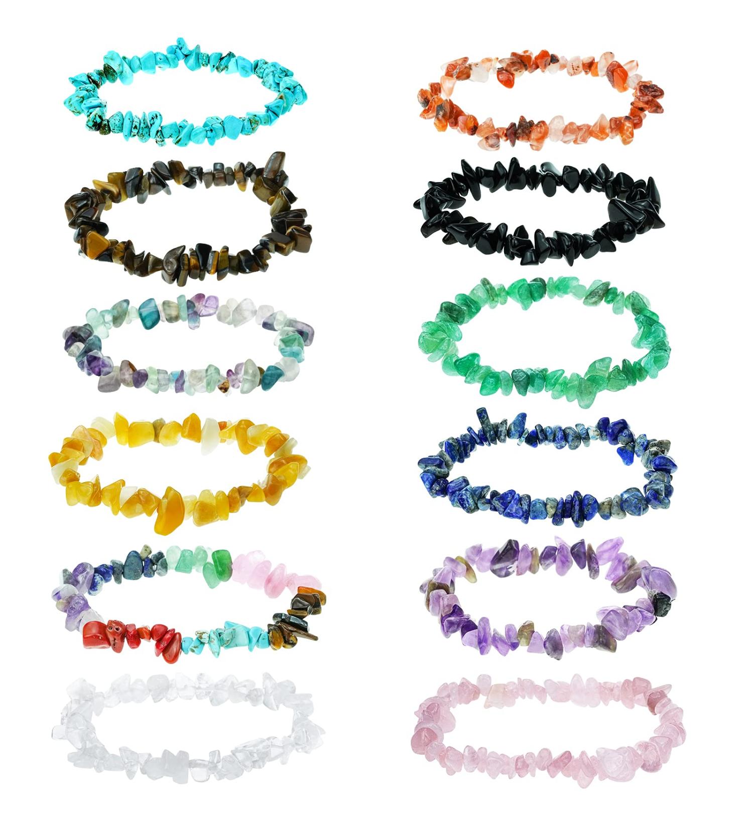 Rbenxia 12 Chakra Stones Healing Crystals Bracelets - Colorful Gemstone Chips for Reiki Healing - 12 Colors - Buy Online on GoSupps.com