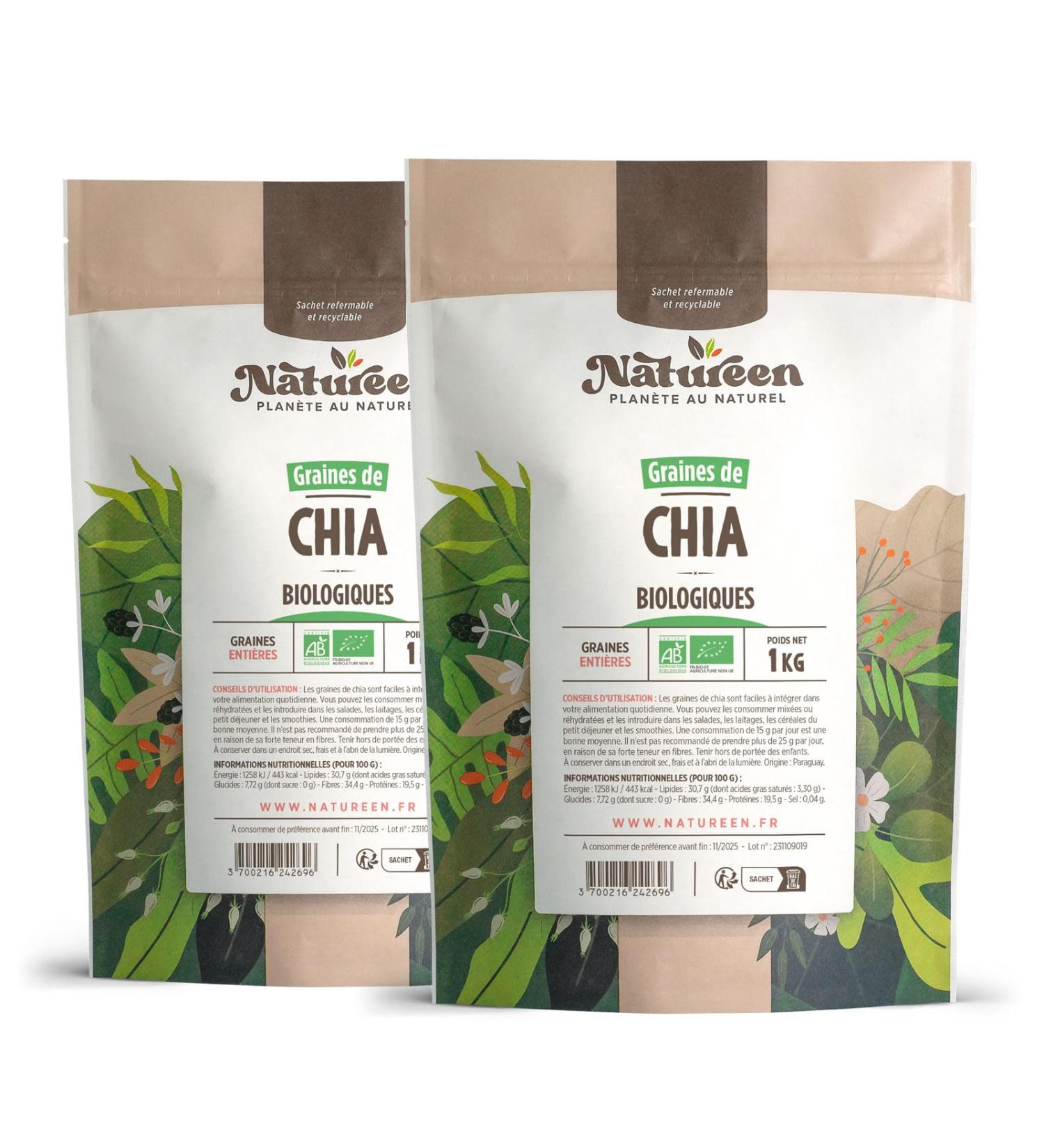 Plan te au Naturel Organic Chia Seeds 2 kg - 2 sachets of 1 kg - Buy Online on GoSupps.com