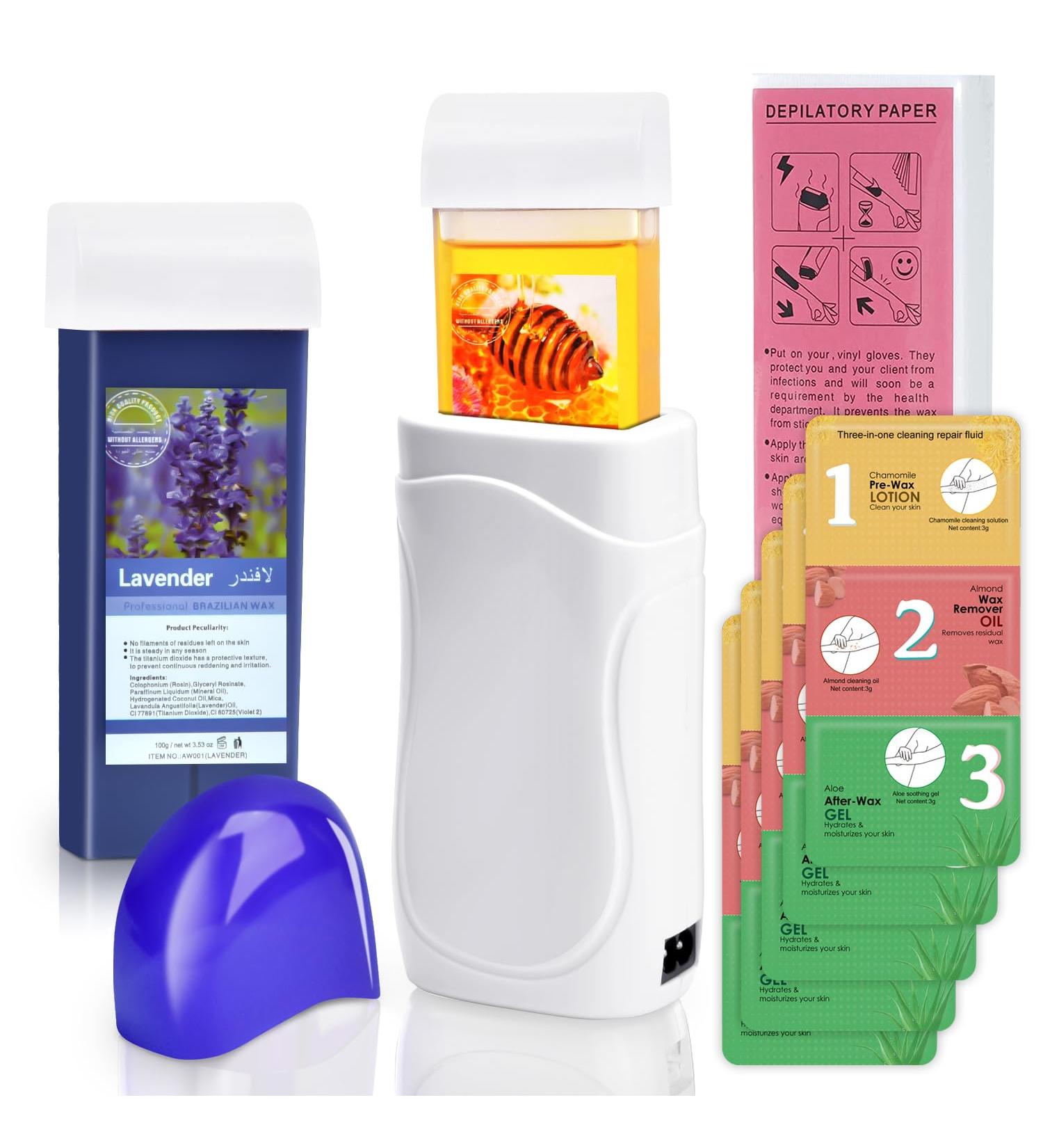 Roll On Wax Kit Pre and Post Wax Gel Roller Waxing Kit with Honey and Lavender Wax Cartridges Depilatory Wax Roll on Wax Warmer for Women & Men Sensitive Skin - Buy Online on GoSupps.com