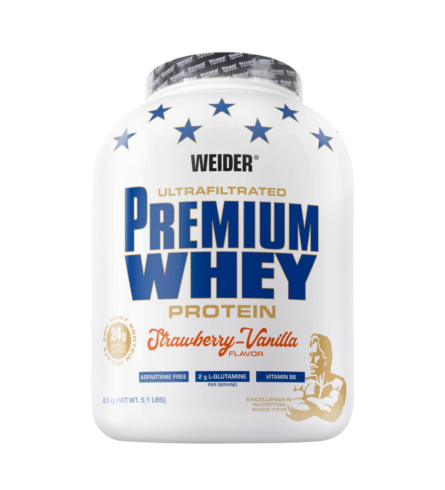Weider Premium Whey Protein Powder - Delicious Strawberry Vanilla 2.3kg | High EAA & BCAA for Muscle Building Perfect Solubility - Buy Online on GoSupps.com